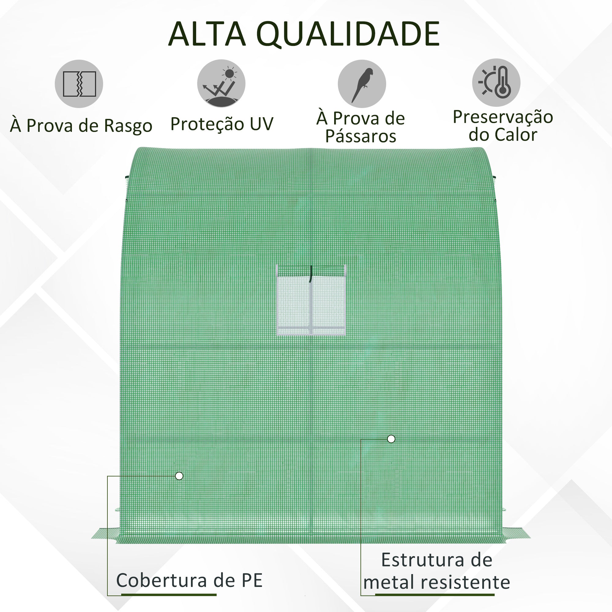 Estufa de Exterior – 200x100x215 cm – Verde – PE e Aço
