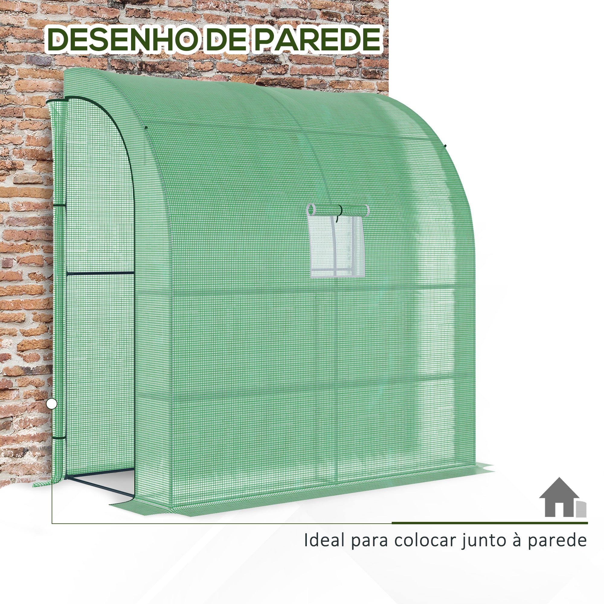 Estufa de Exterior – 200x100x215 cm – Verde – PE e Aço
