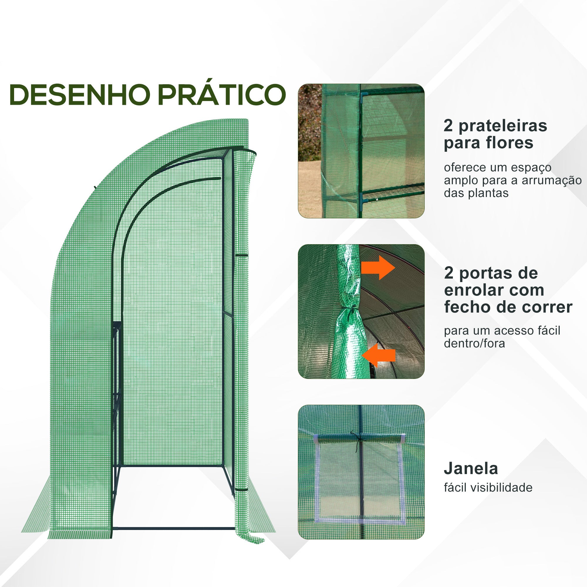 Estufa de Exterior – 200x100x215 cm – Verde – PE e Aço