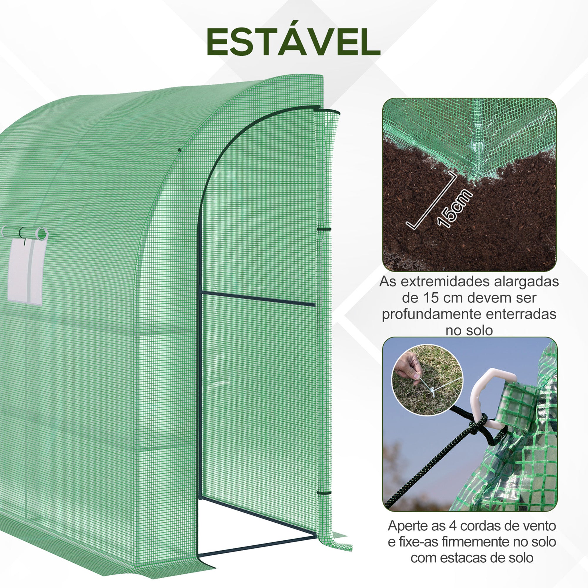 Estufa de Exterior – 200x100x215 cm – Verde – PE e Aço