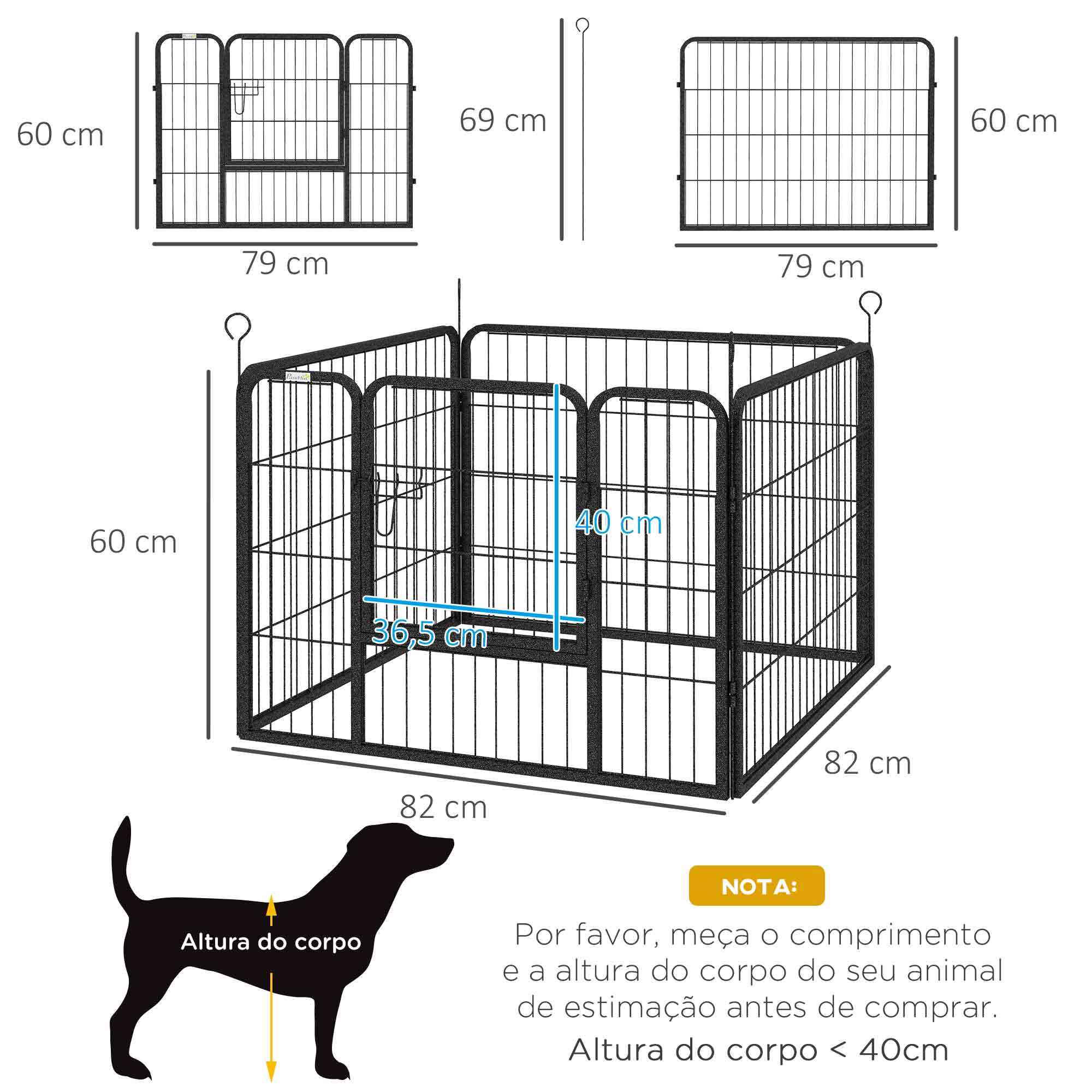 Parque para Cães Dobrável 82x82x60cm - Cinza Escuro
