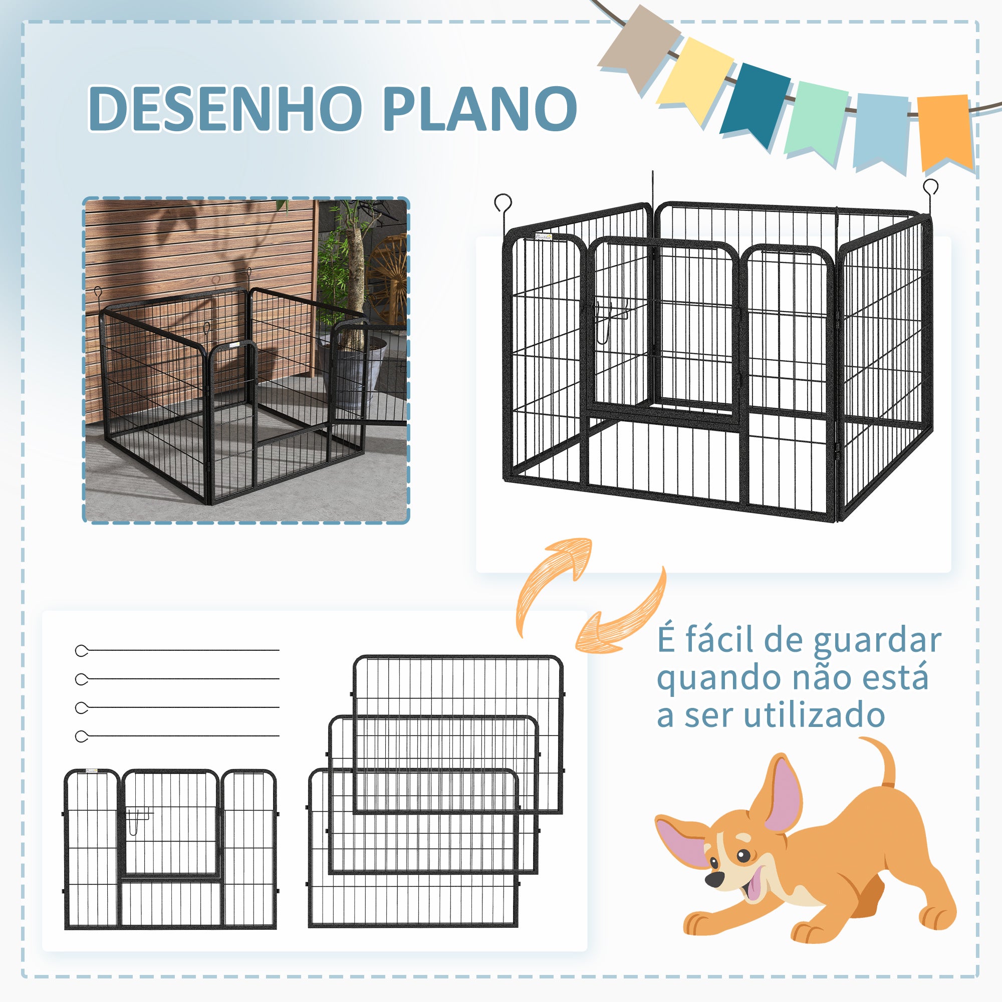 Parque para Cães Dobrável 82x82x60cm - Cinza Escuro