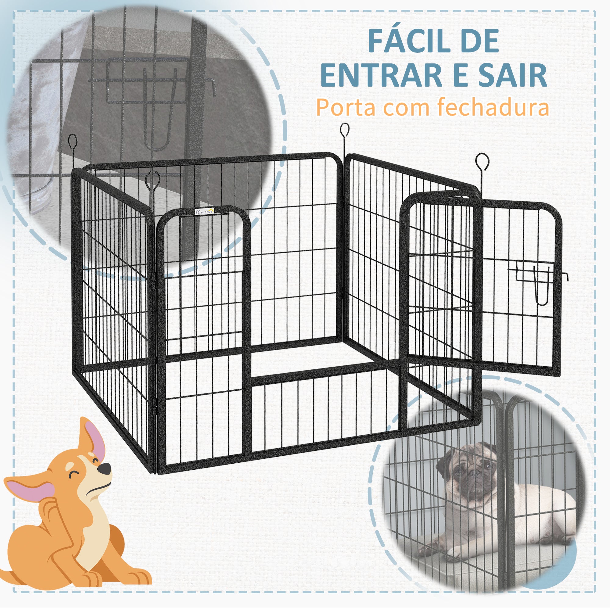 Parque para Cães Dobrável 82x82x60cm - Cinza Escuro