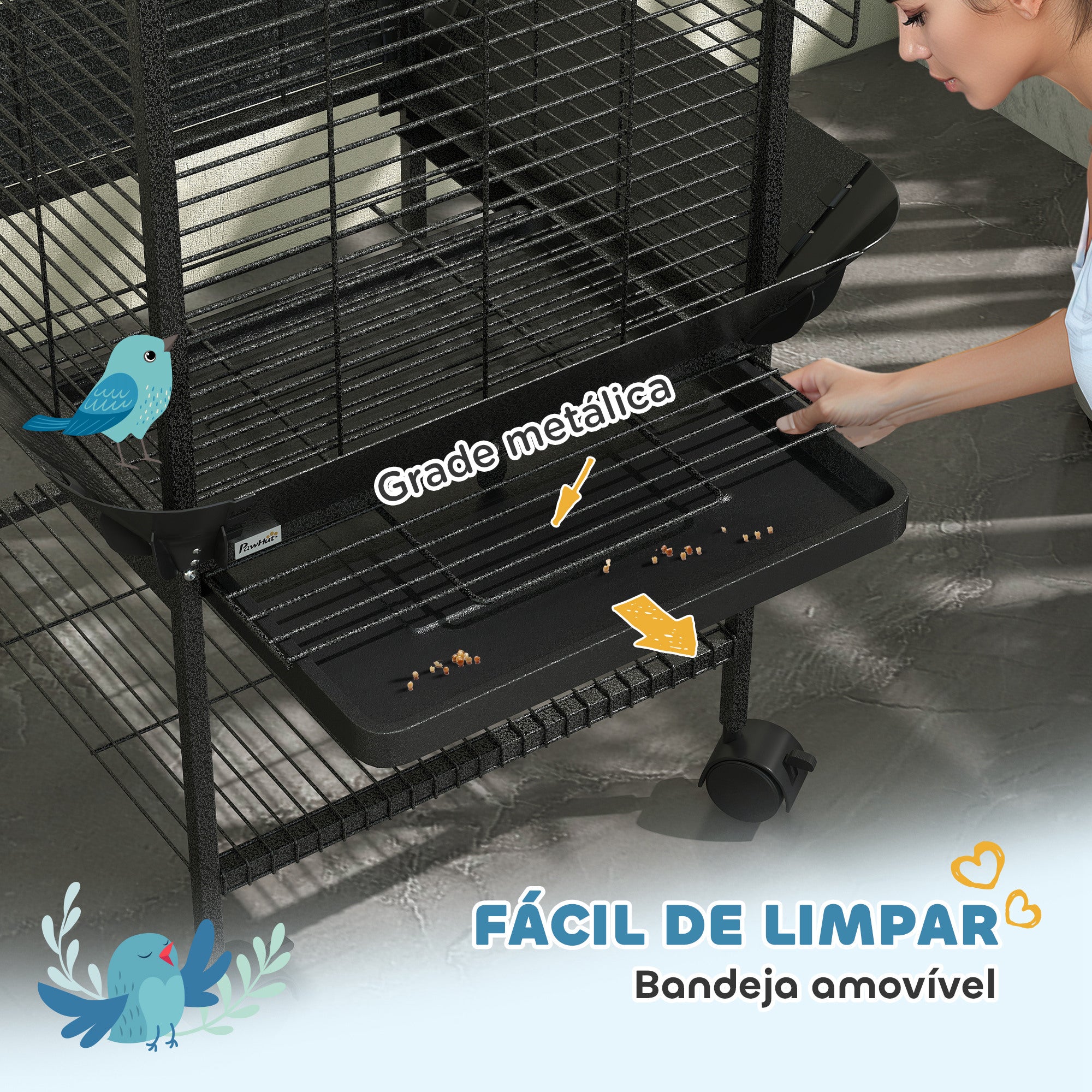 Gaiola para Pássaros – 62,5x62,5x146 cm – Cinza Escuro – Aço
