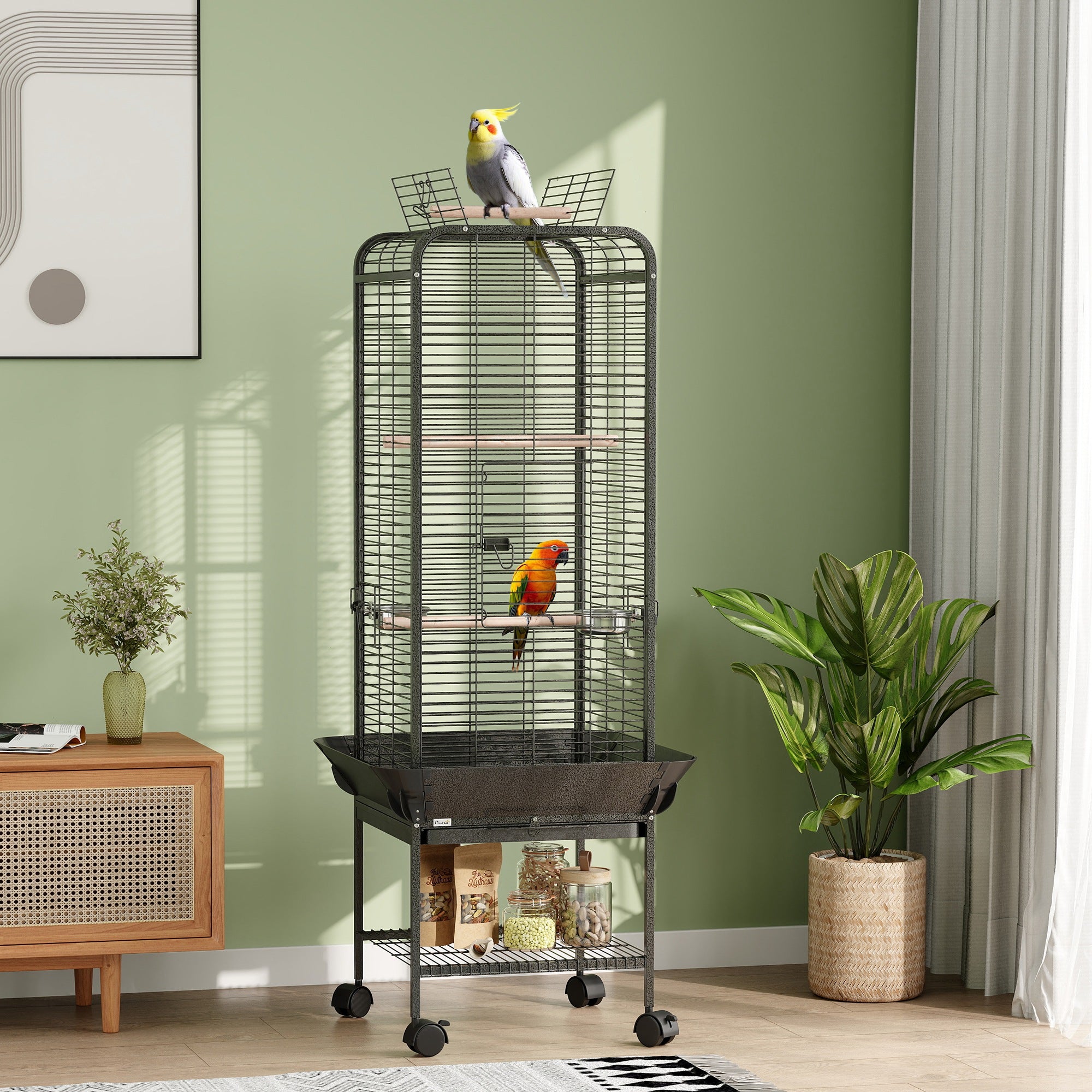 Gaiola para Pássaros – 62,5x62,5x146 cm – Cinza Escuro – Aço