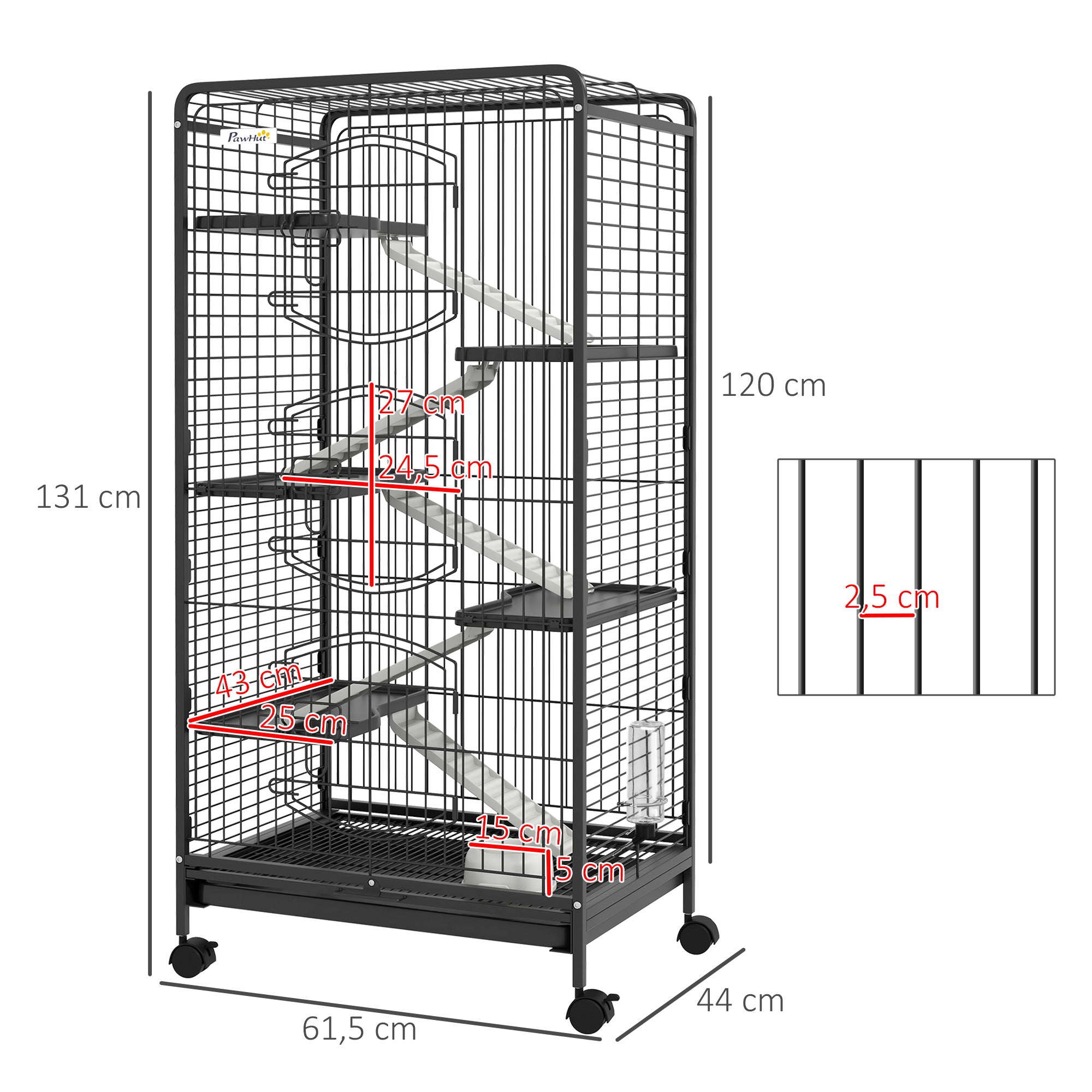 Gaiola para Pequenos Animais 6 Níveis Preto 64x43,5x131 cm
