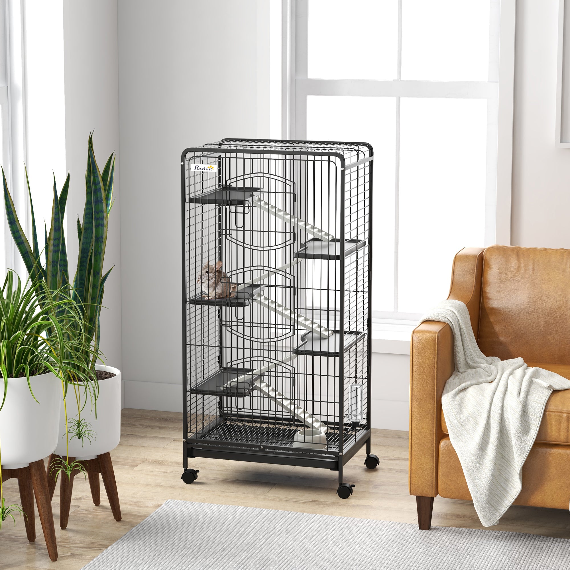 Gaiola para Pequenos Animais 6 Níveis Preto 64x43,5x131 cm