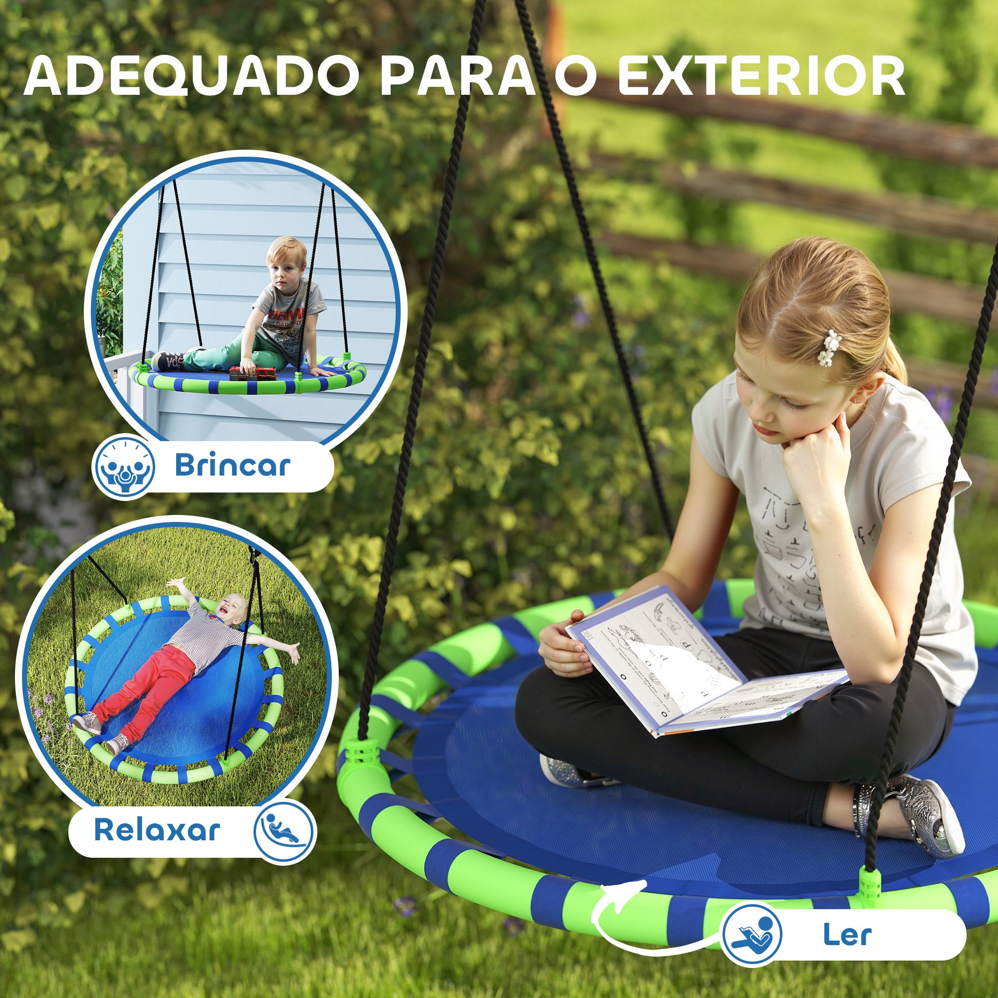 Baloiço de Jardim Infantil Redondo Ø100x180 cm Azul