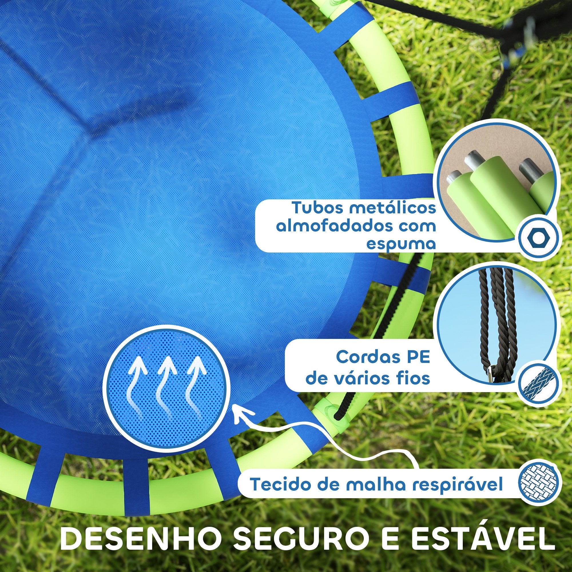 Baloiço de Jardim Infantil Redondo Ø100x180 cm Azul