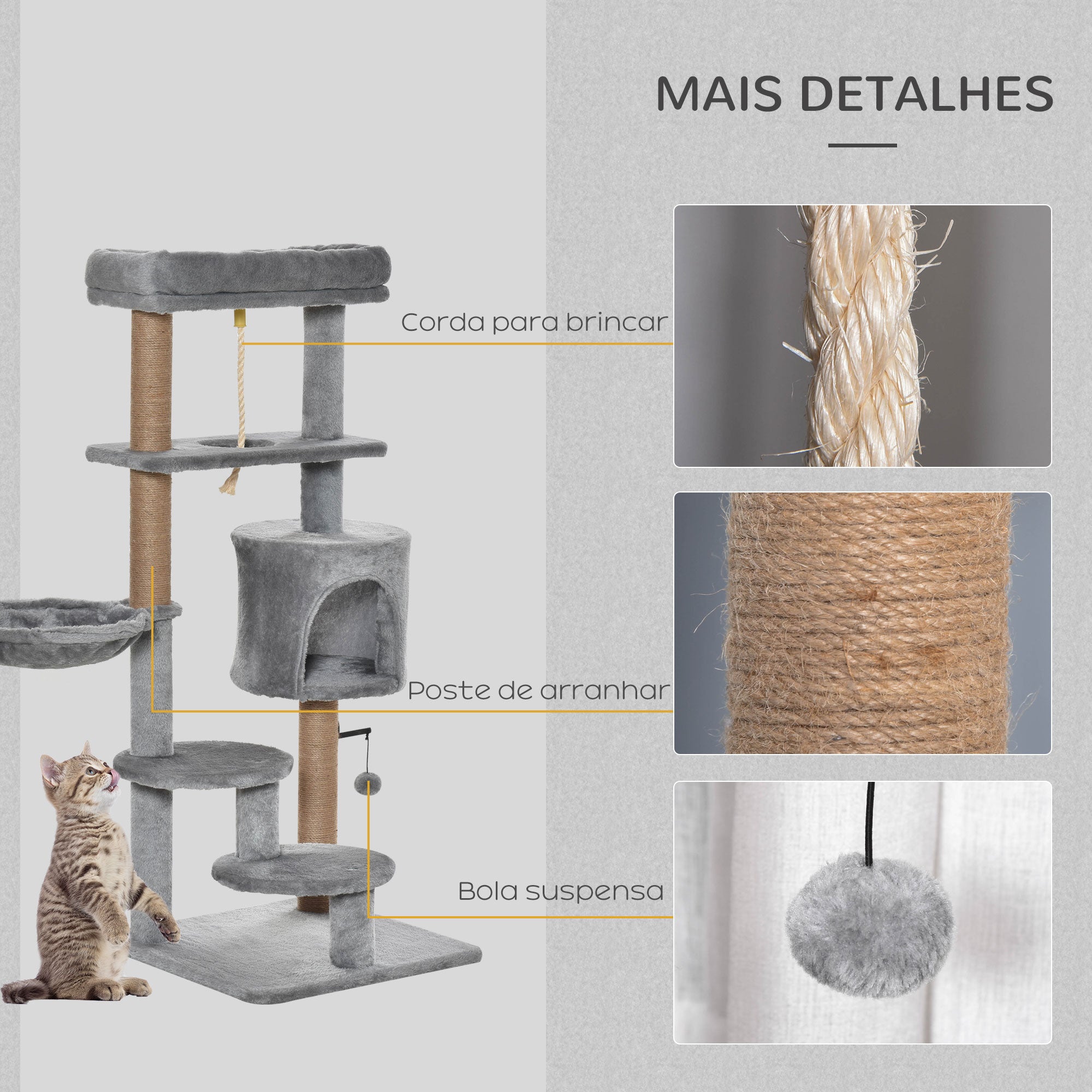 Arranhador para Gatos Altura 120 cm Cinzento
