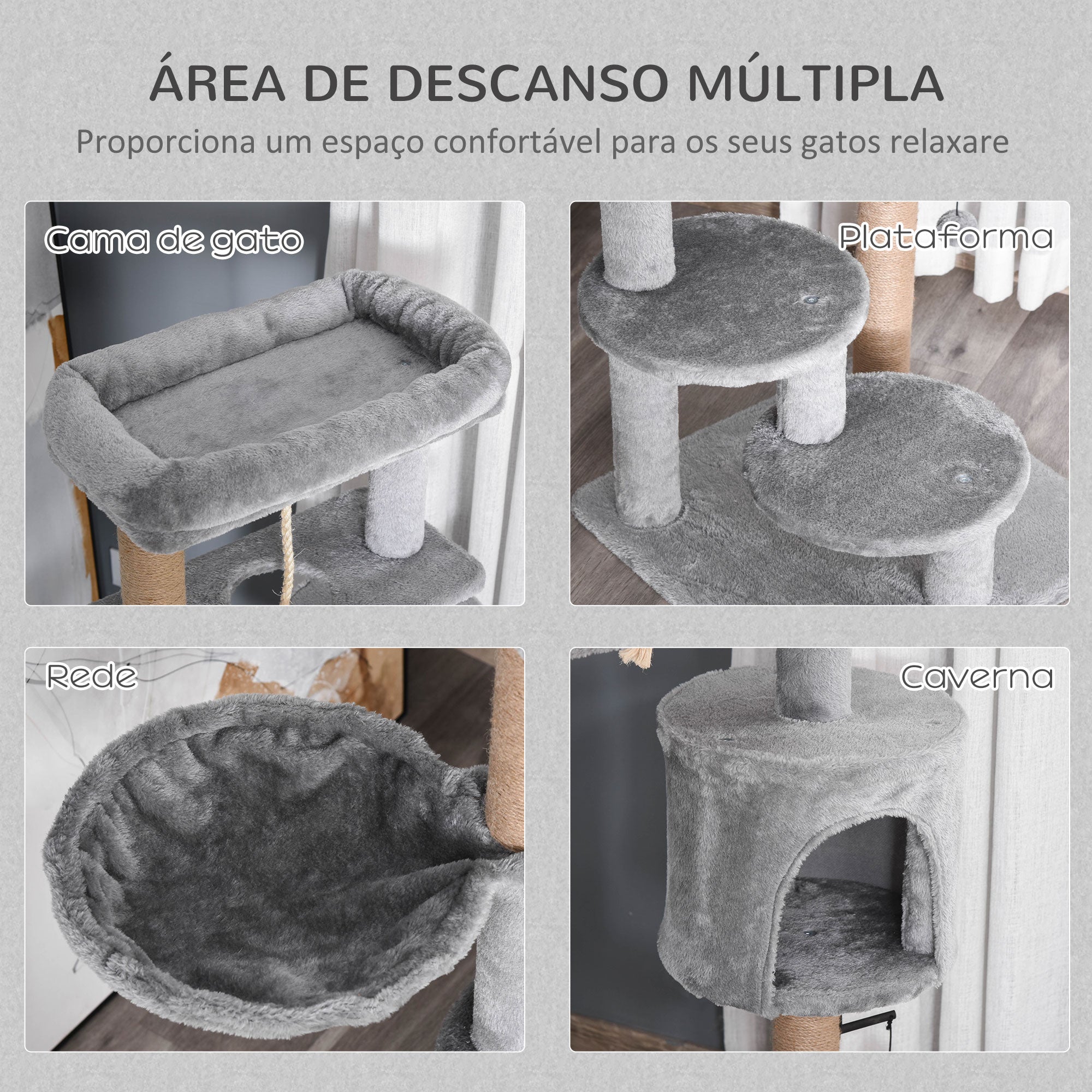 Arranhador para Gatos Altura 120 cm Cinzento