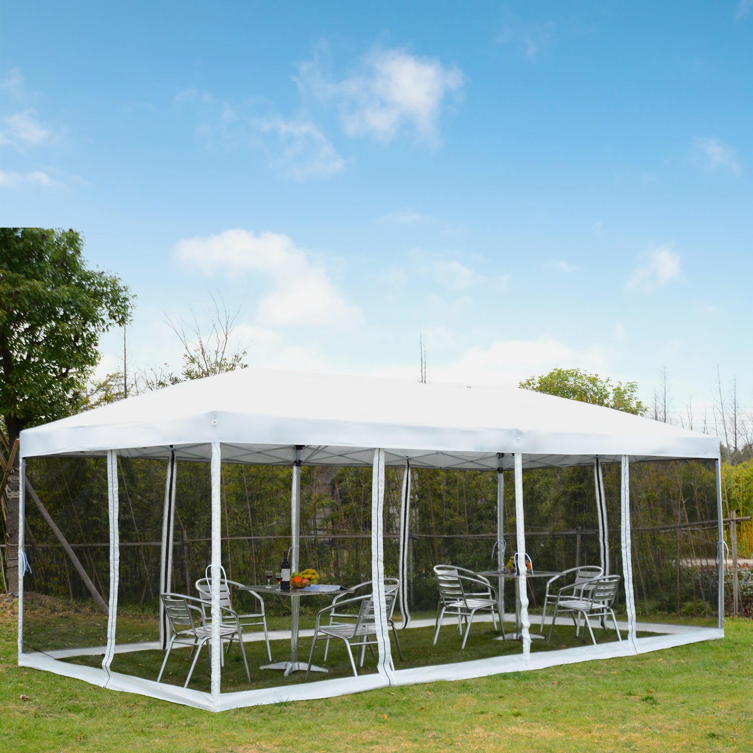 Tenda Dobrável para Jardim 591x297x255 cm - Cor Branco