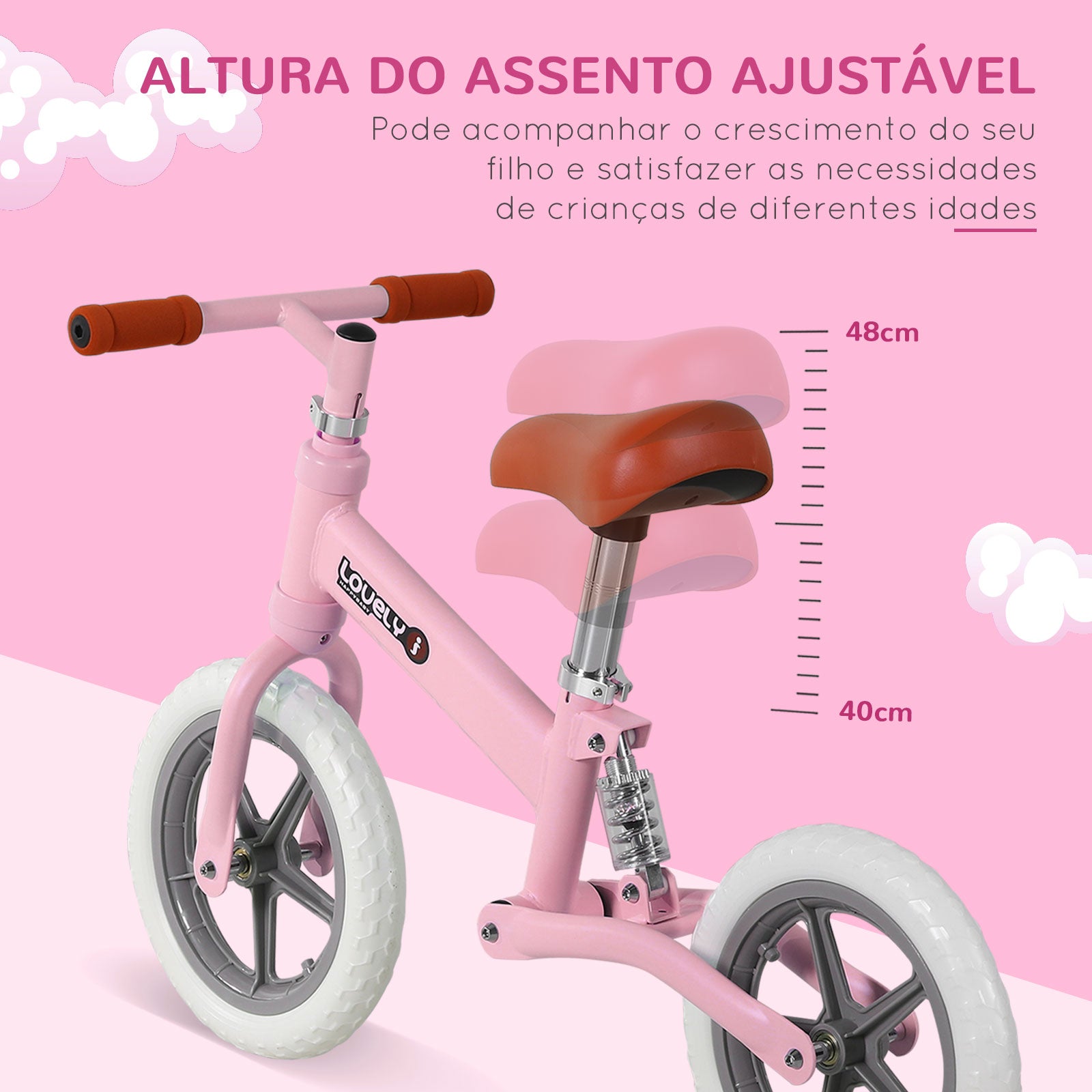 Bicicleta de Equilíbrio para Crianças 2-5 Anos - Rosa 85x36x54cm