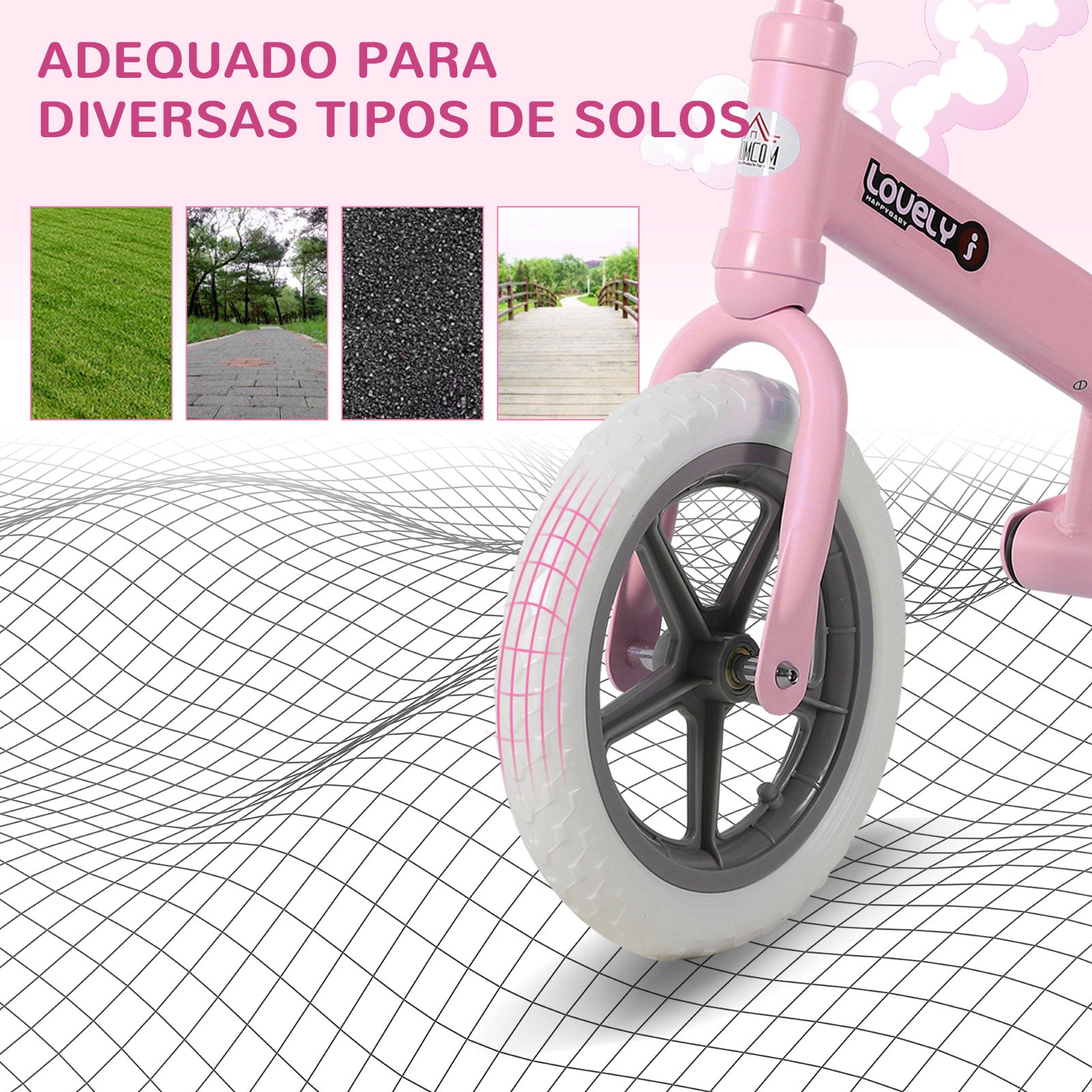 Bicicleta de Equilíbrio para Crianças 2-5 Anos - Rosa 85x36x54cm