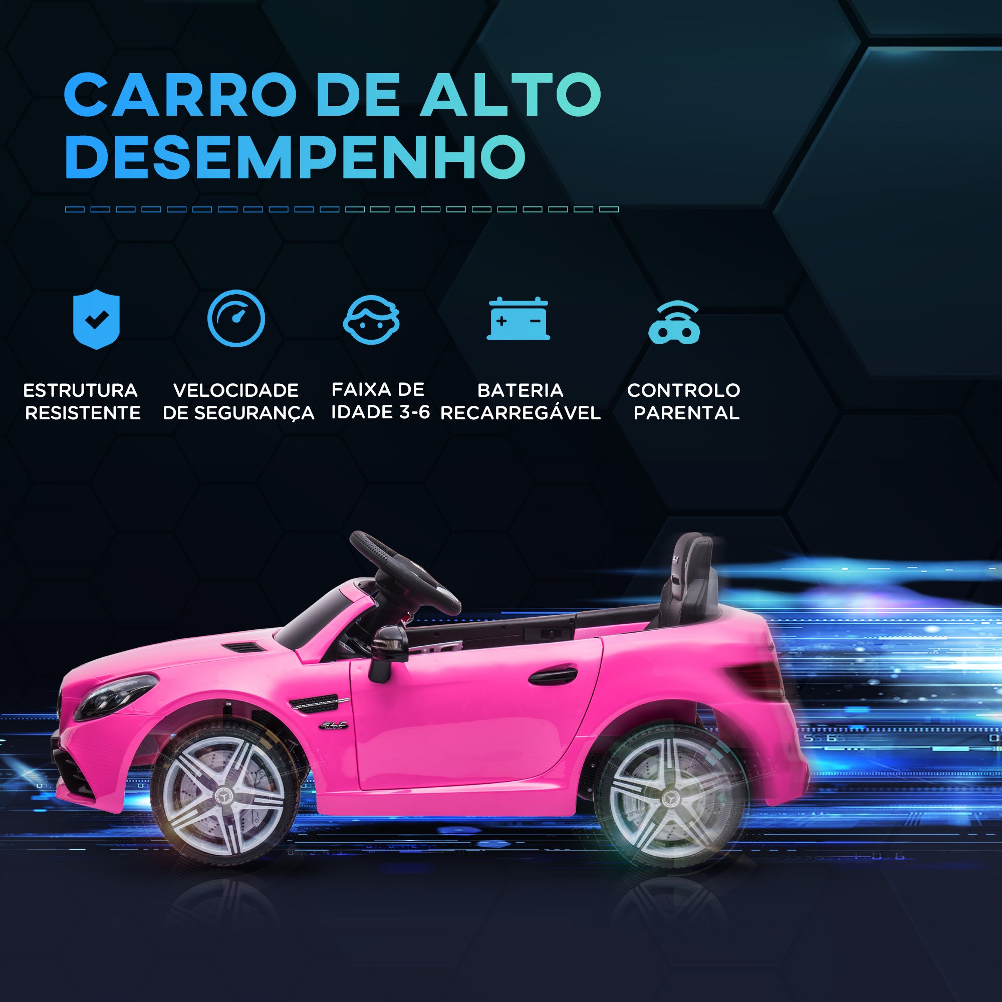 Carro Elétrico para Crianças 107x62,5x44cm Rosa