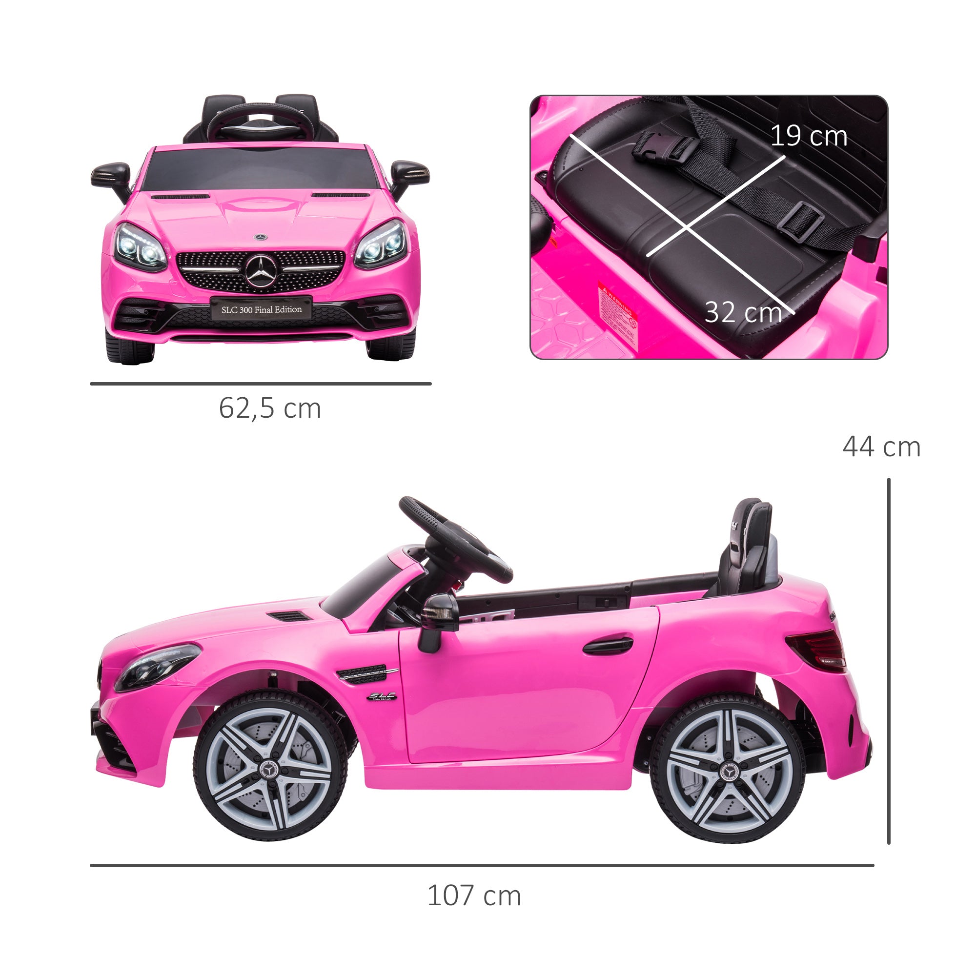 Carro Elétrico para Crianças 107x62,5x44cm Rosa