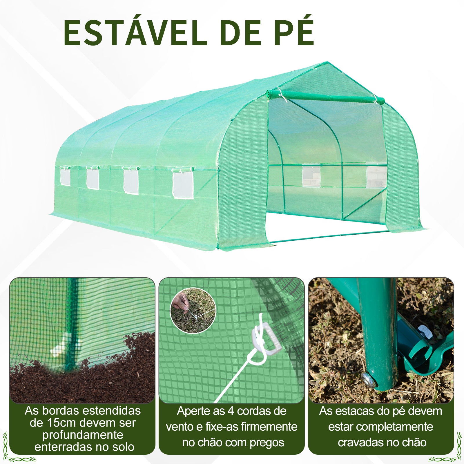 Estufa Tipo Túnel de Jardim 600x300x200cm Verde