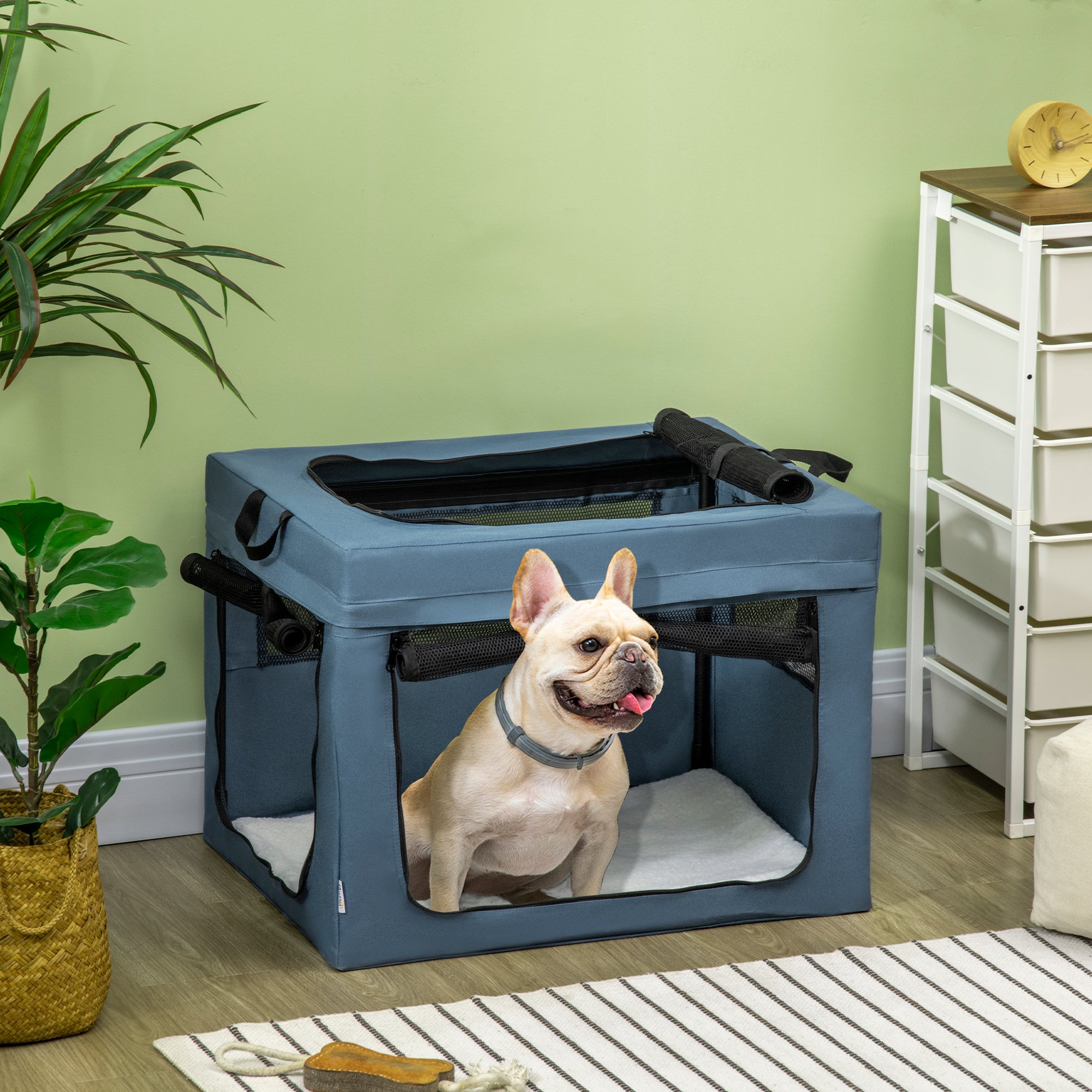 Transportadora para Animais de Estimação Dobrável Azul 69x51x51cm