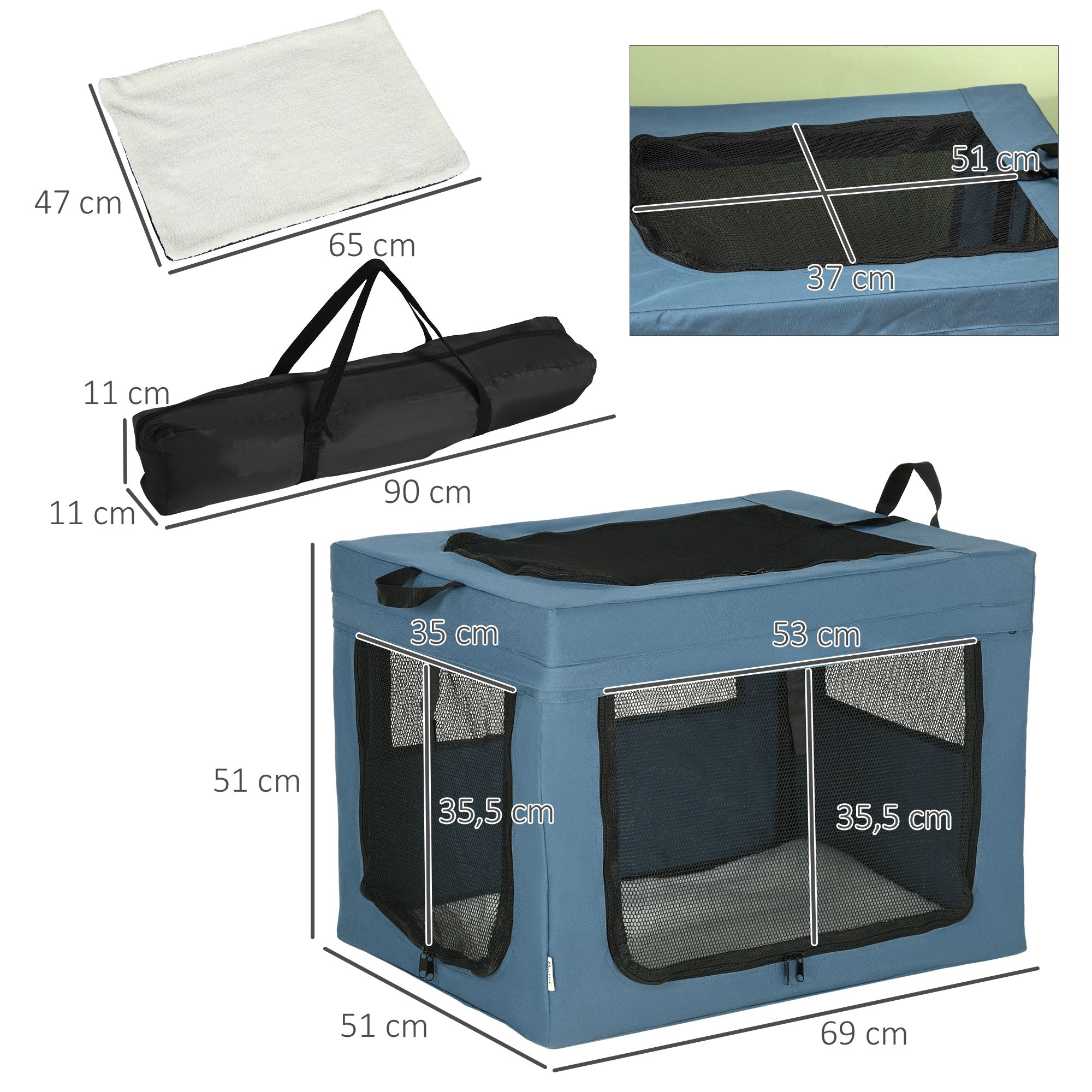 Transportadora para Animais de Estimação Dobrável Azul 69x51x51cm