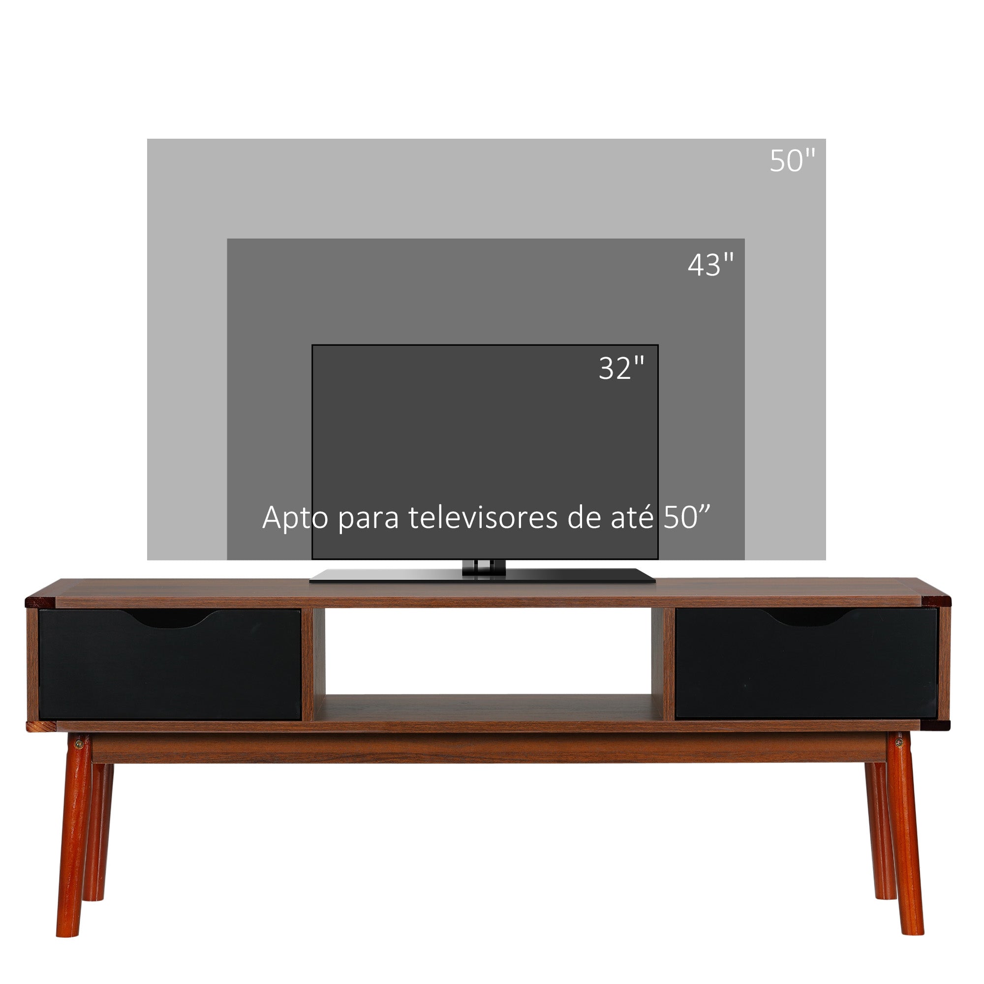 Suporte de TV Mesa para TV de 50" com 2 Gavetas e Compartimento Aberto - 122x39x46 cm - Teak
