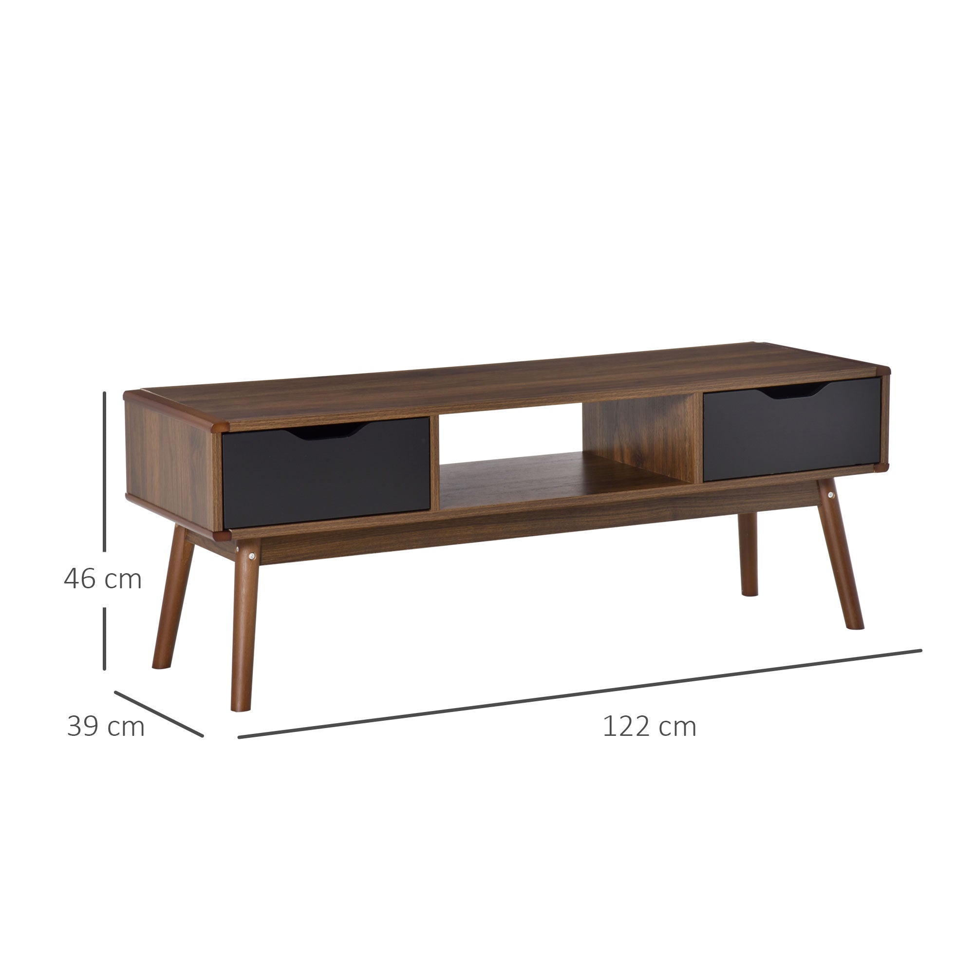 Suporte de TV Mesa para TV de 50" com 2 Gavetas e Compartimento Aberto - 122x39x46 cm - Teak