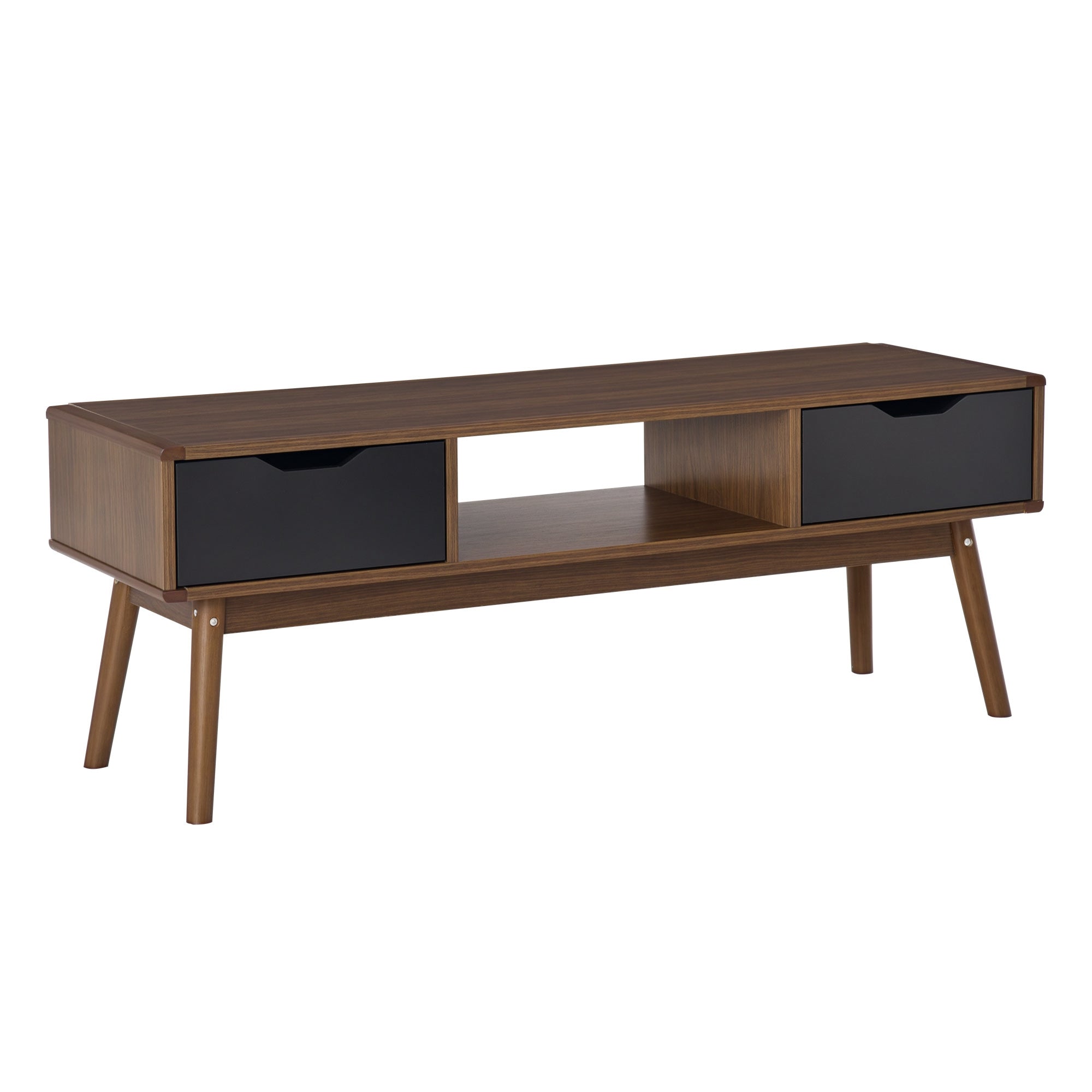 Suporte de TV Mesa para TV de 50" com 2 Gavetas e Compartimento Aberto - 122x39x46 cm - Teak
