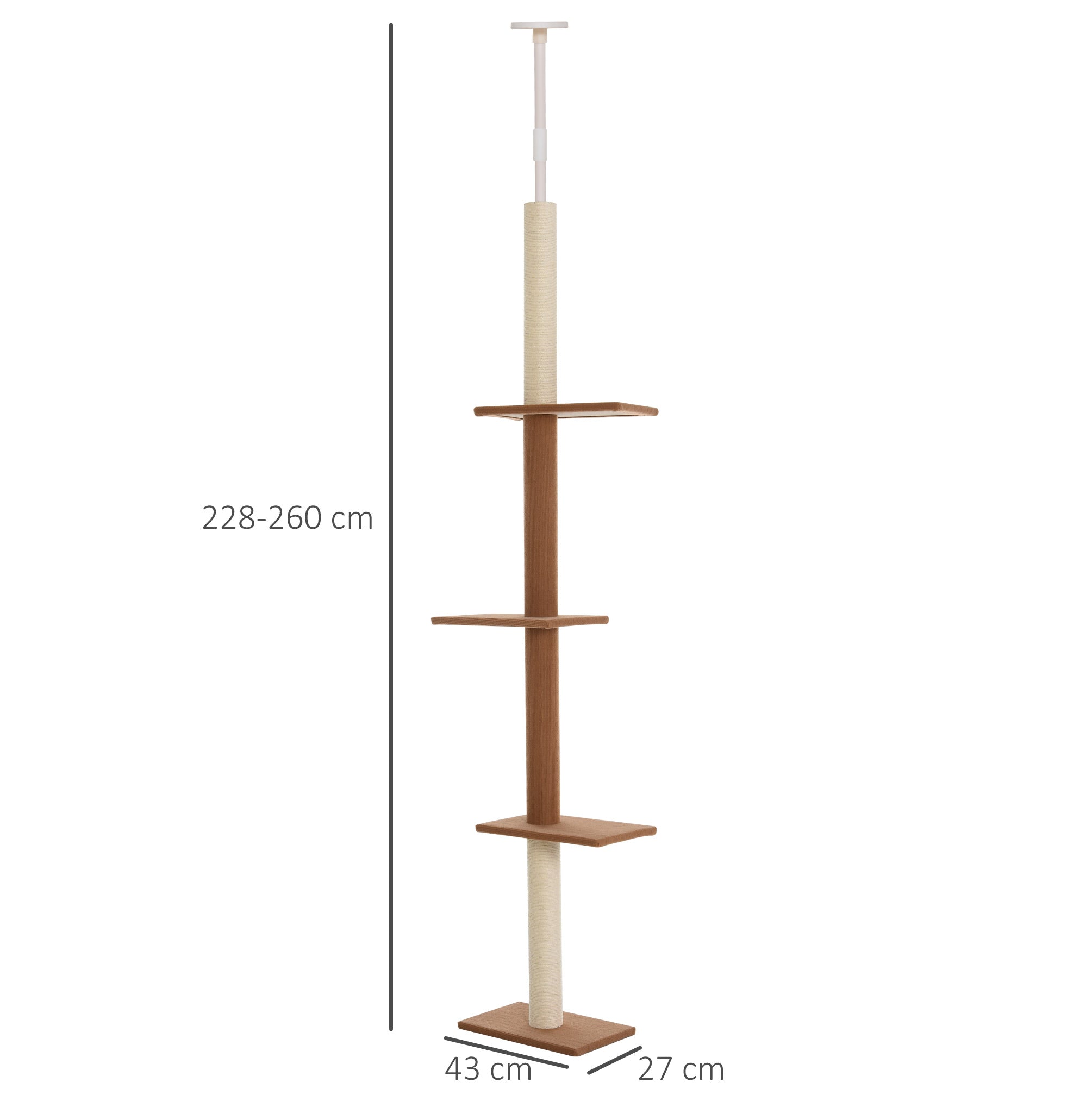 Arranhador para Gatos Chão ao Teto 43x27x228-260 cm Marrom Escuro