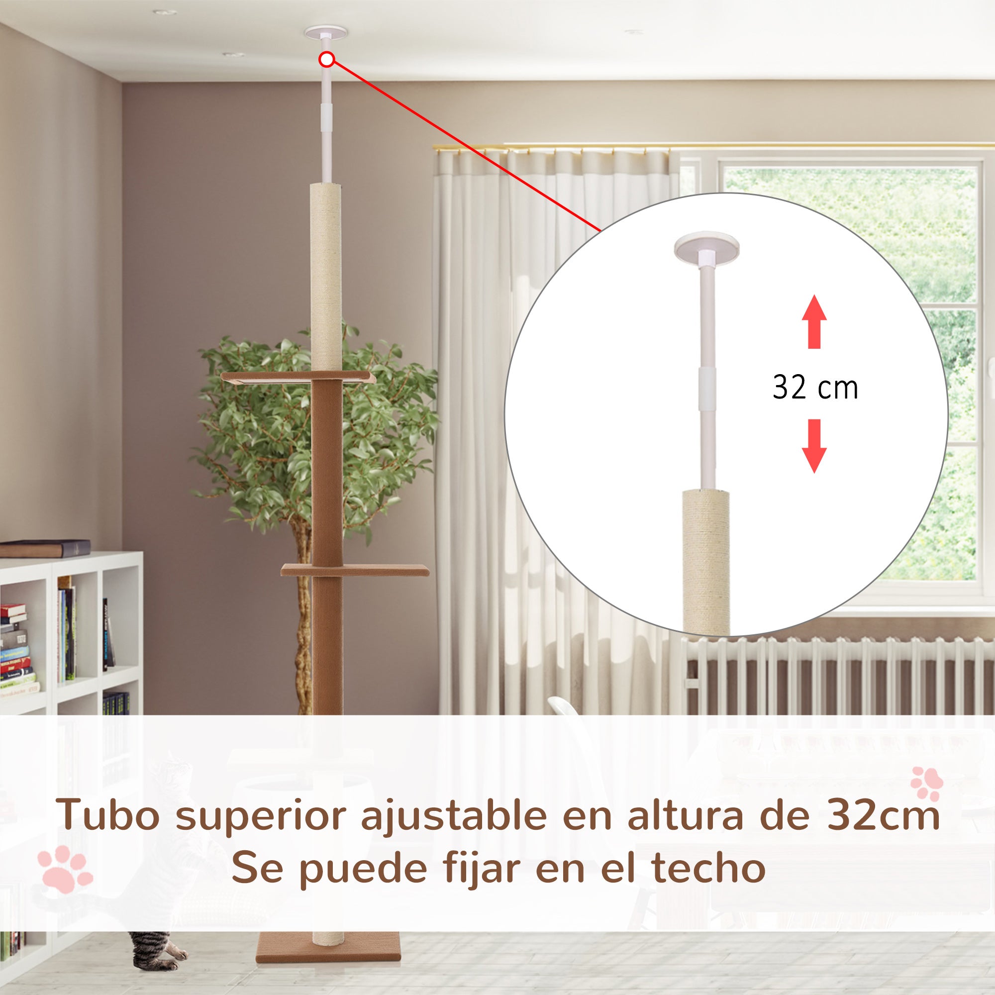 Arranhador para Gatos Chão ao Teto 43x27x228-260 cm Marrom Escuro