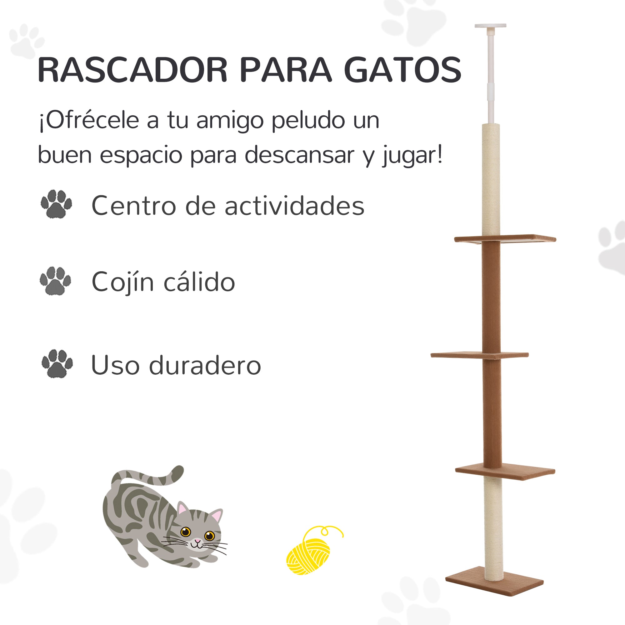 Arranhador para Gatos Chão ao Teto 43x27x228-260 cm Marrom Escuro