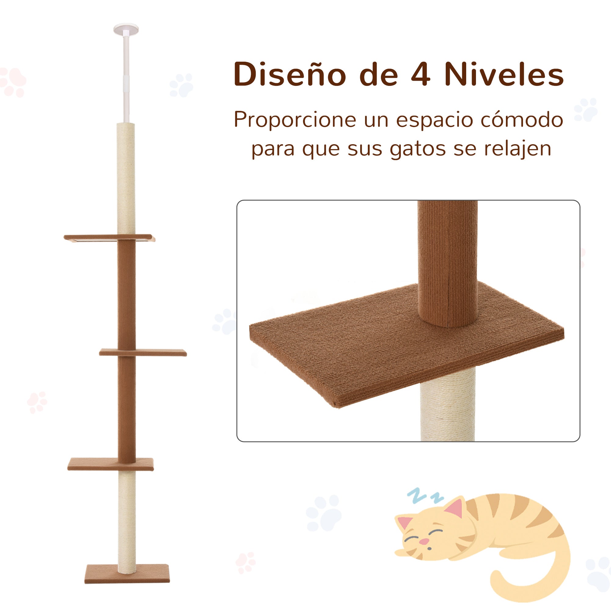 Arranhador para Gatos Chão ao Teto 43x27x228-260 cm Marrom Escuro