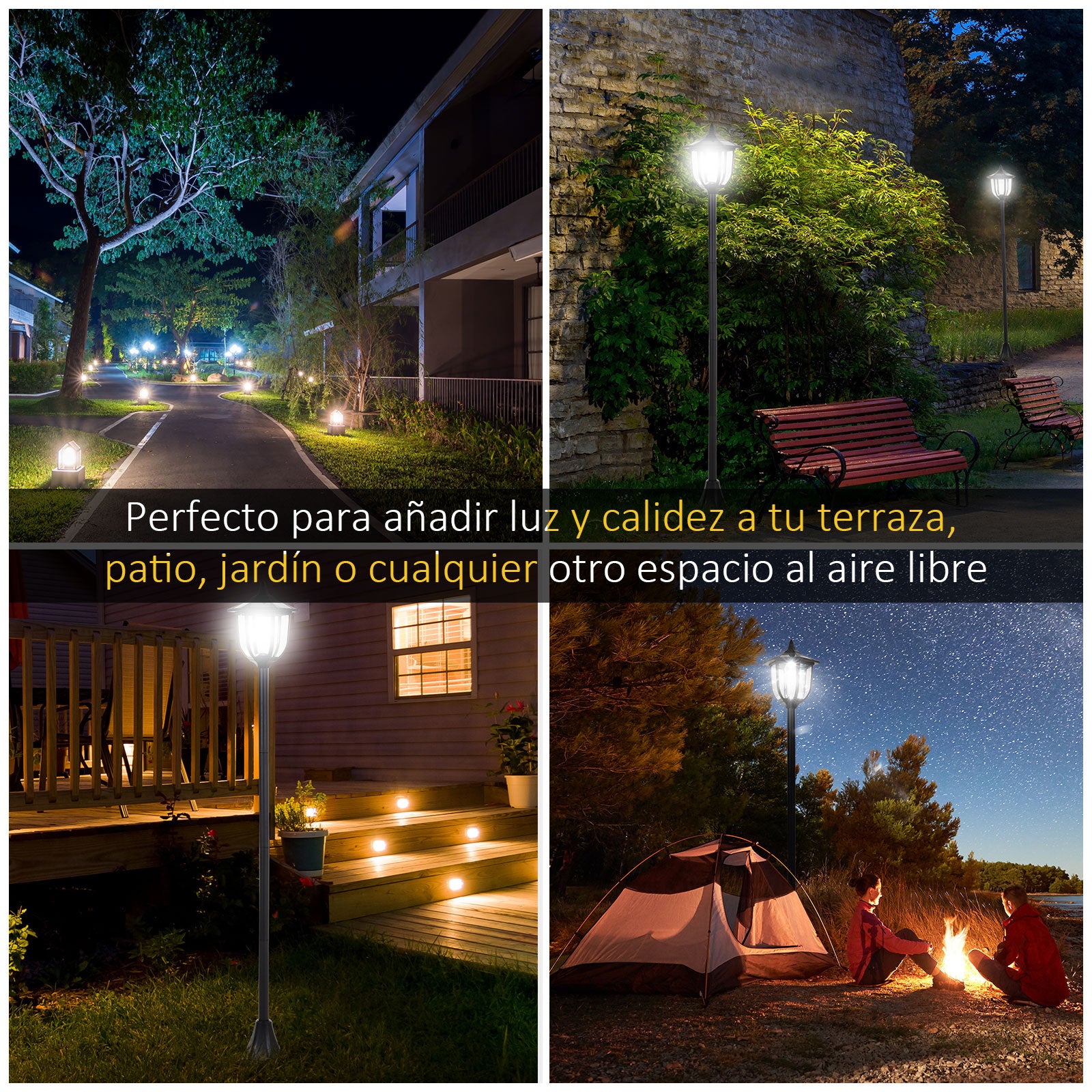 Candeeiro Solar para Exterior - 15x15x120 cm - Preto
