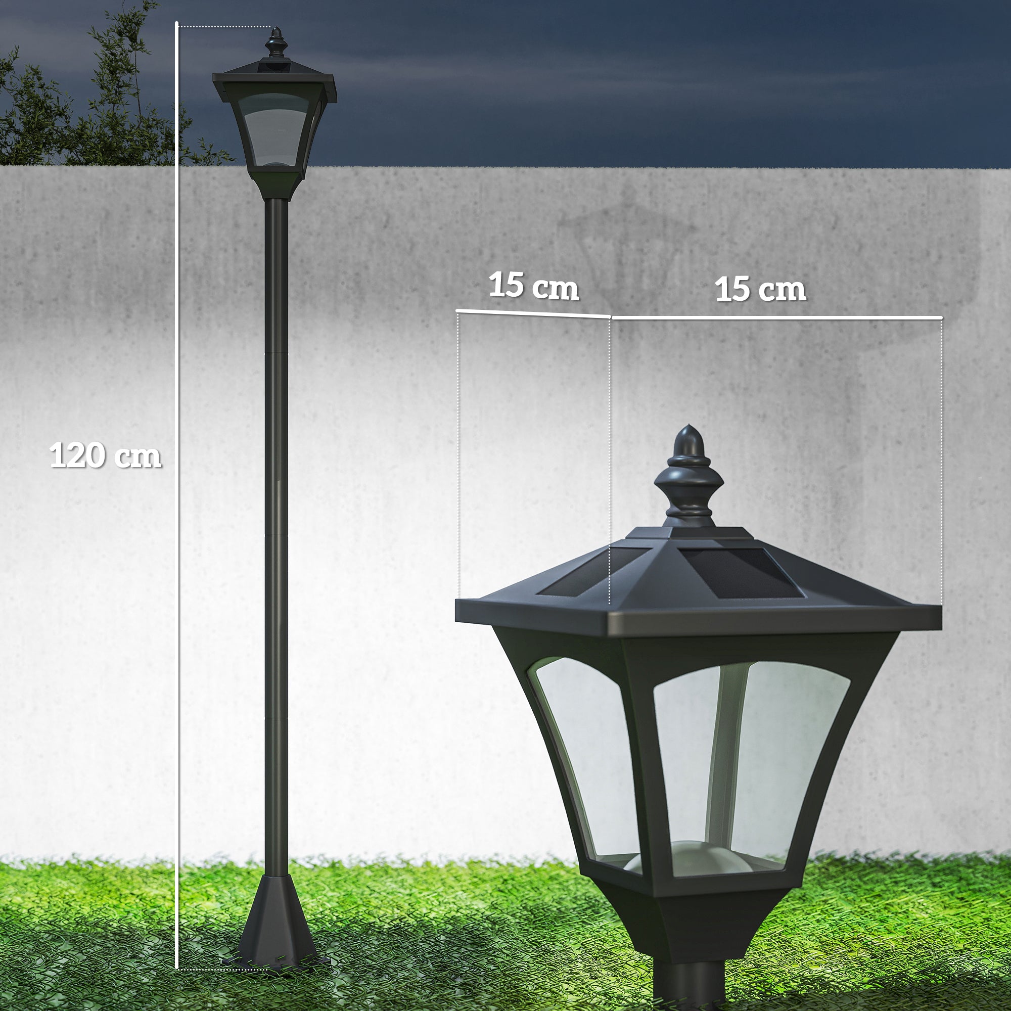 Candeeiro Solar para Exterior - 15x15x120 cm - Preto