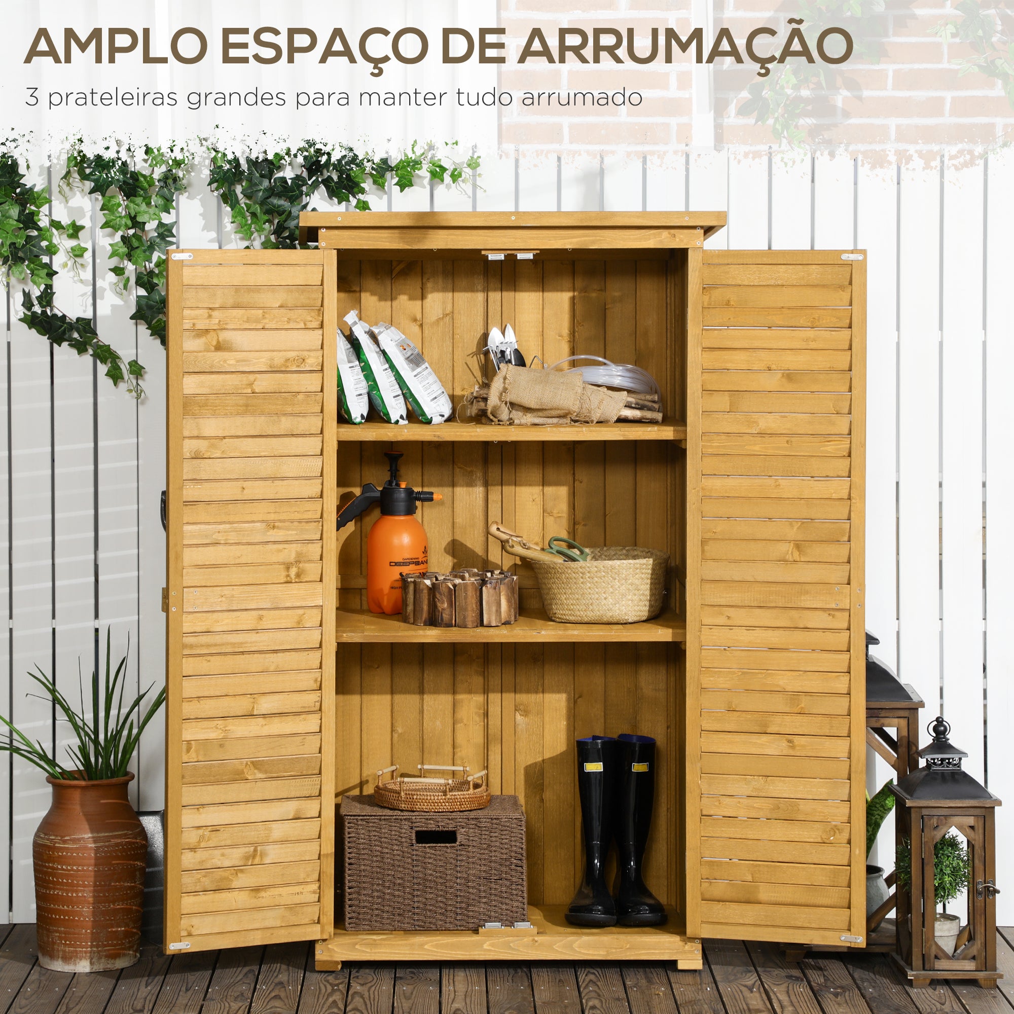 Armário de Jardim em Madeira Natural 87x46,5x160 cm