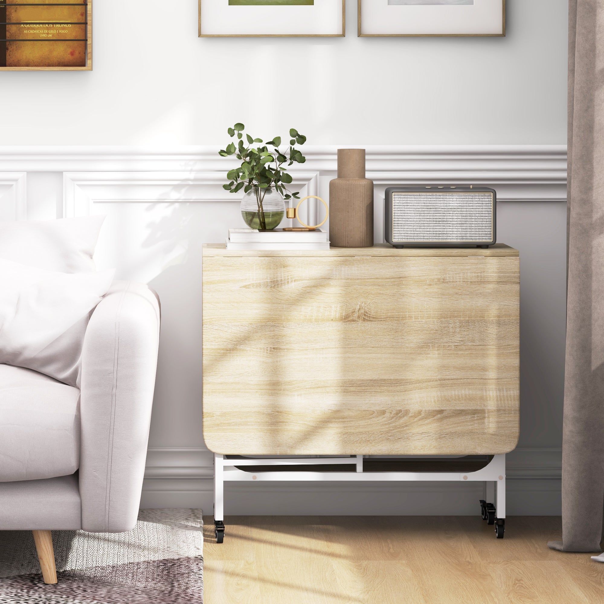 Mesa de Cozinha Dobrável 130x80x74 cm - Madeira e Branco