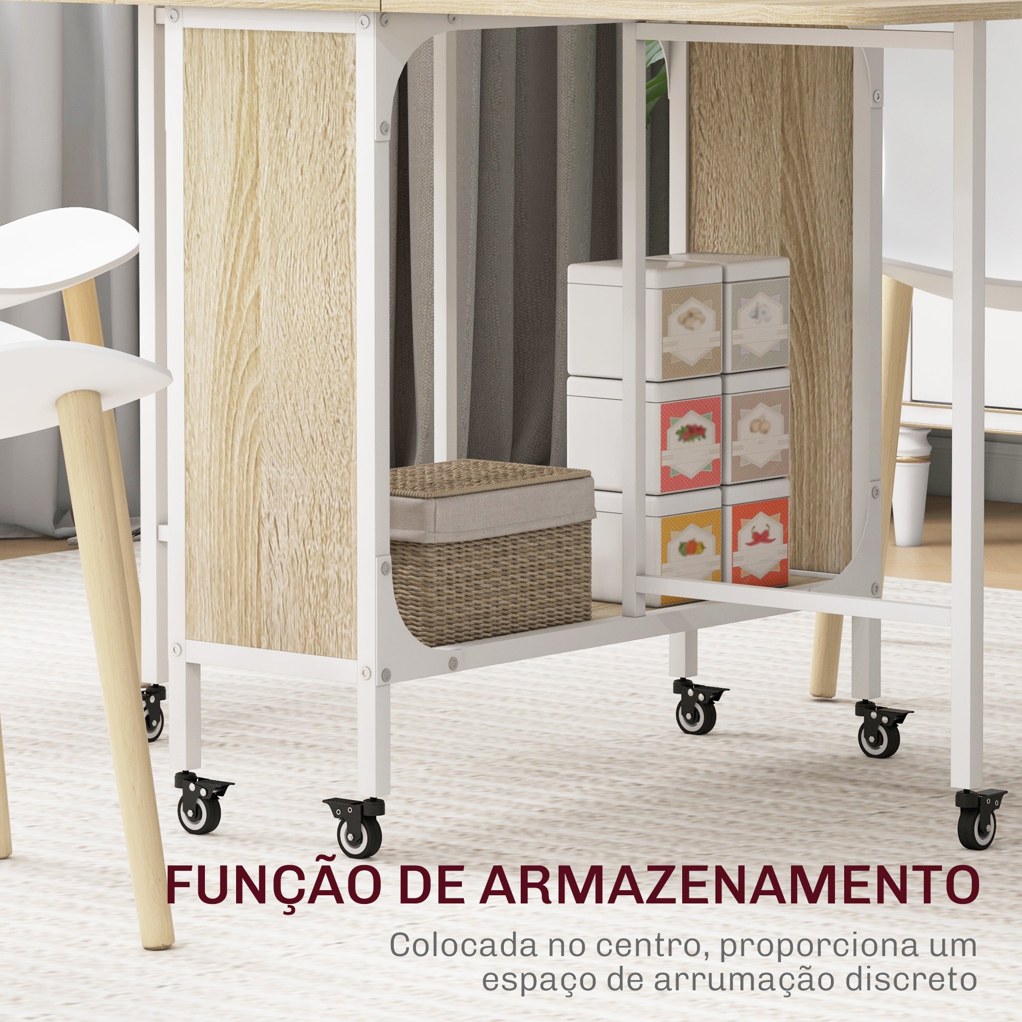 Mesa de Cozinha Dobrável 130x80x74 cm - Madeira e Branco