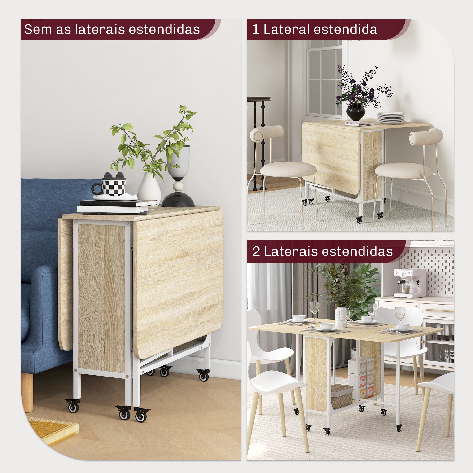 Mesa de Cozinha Dobrável 130x80x74 cm - Madeira e Branco