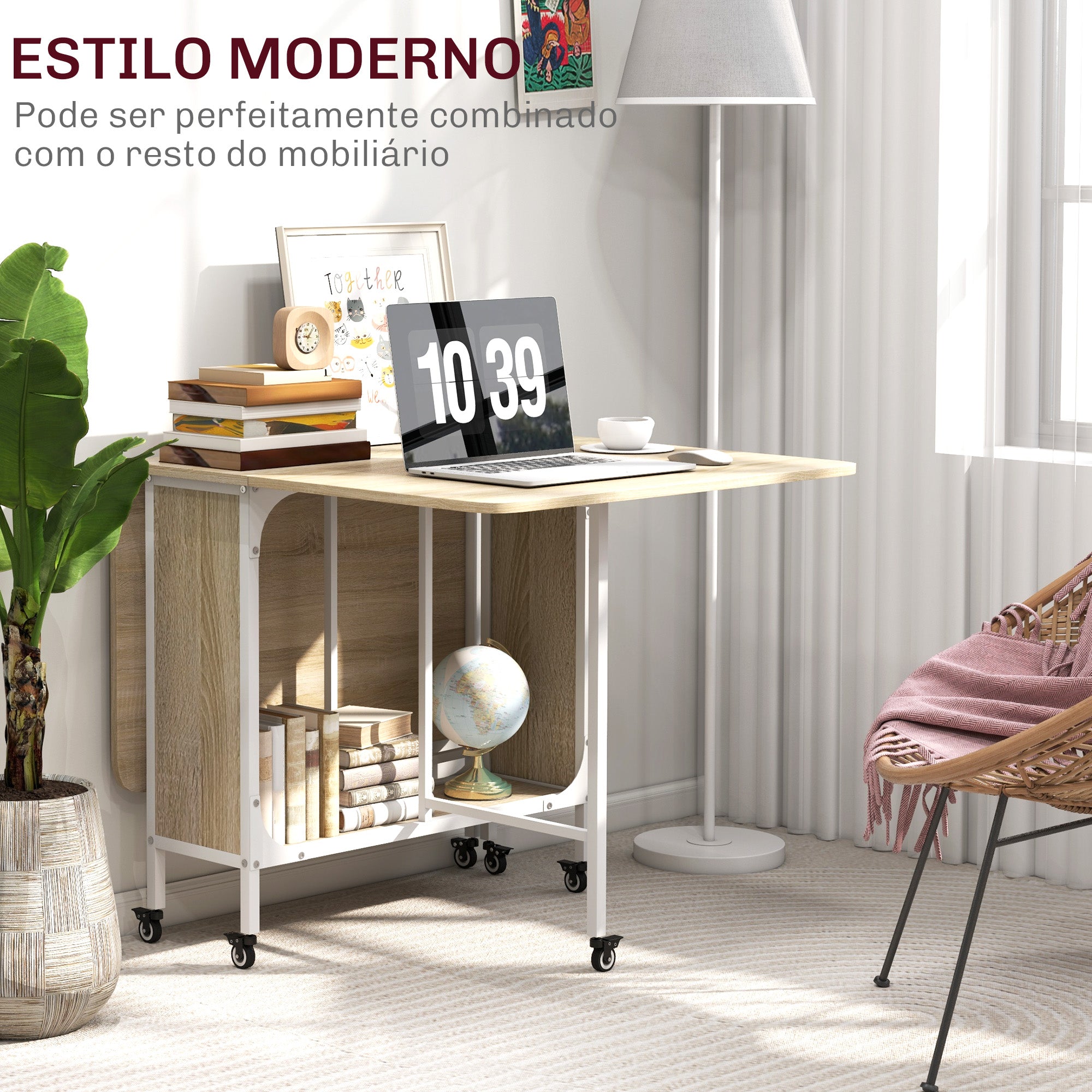 Mesa de Cozinha Dobrável 130x80x74 cm - Madeira e Branco