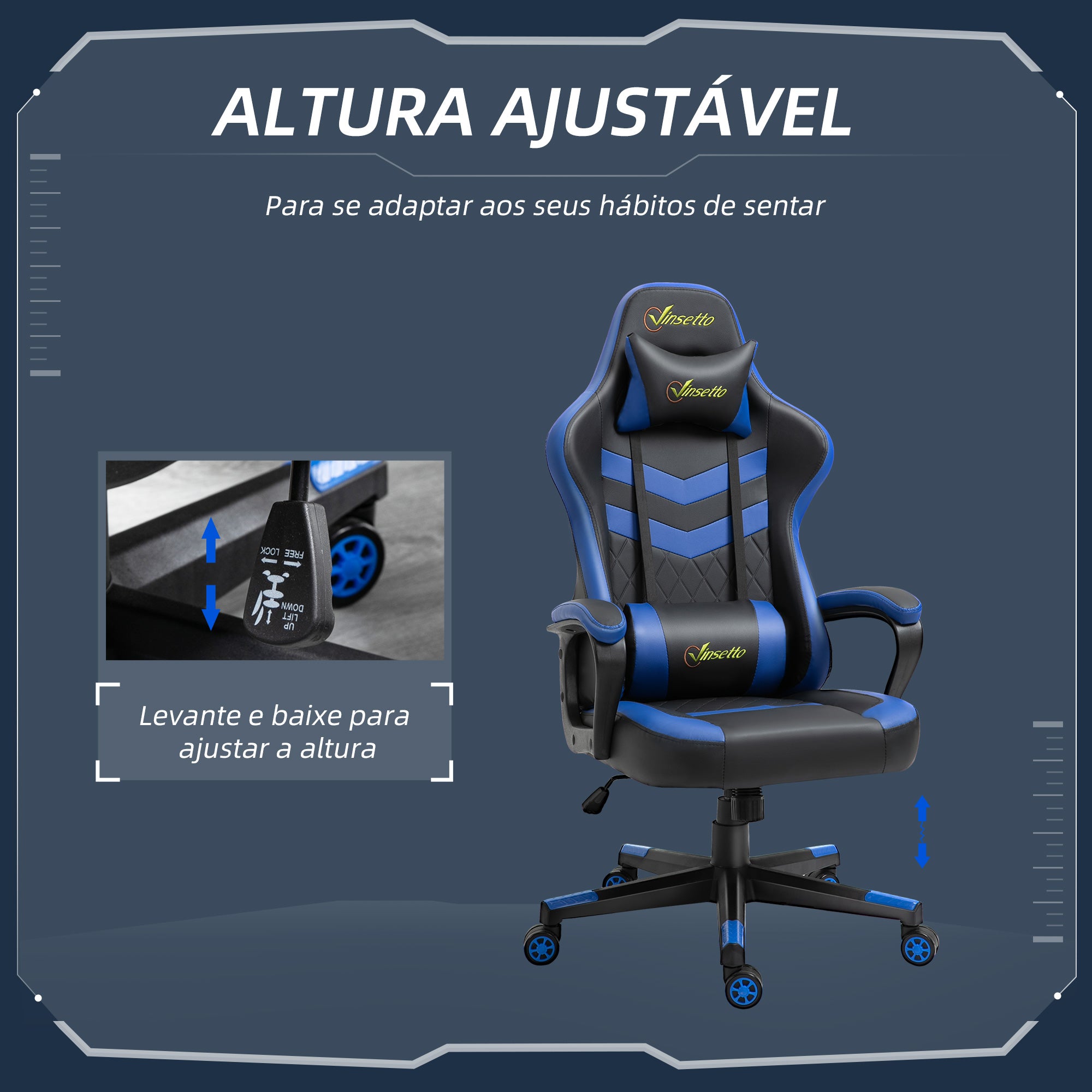 Cadeira Ergonómica Gaming Azul 61x70x121-129 cm