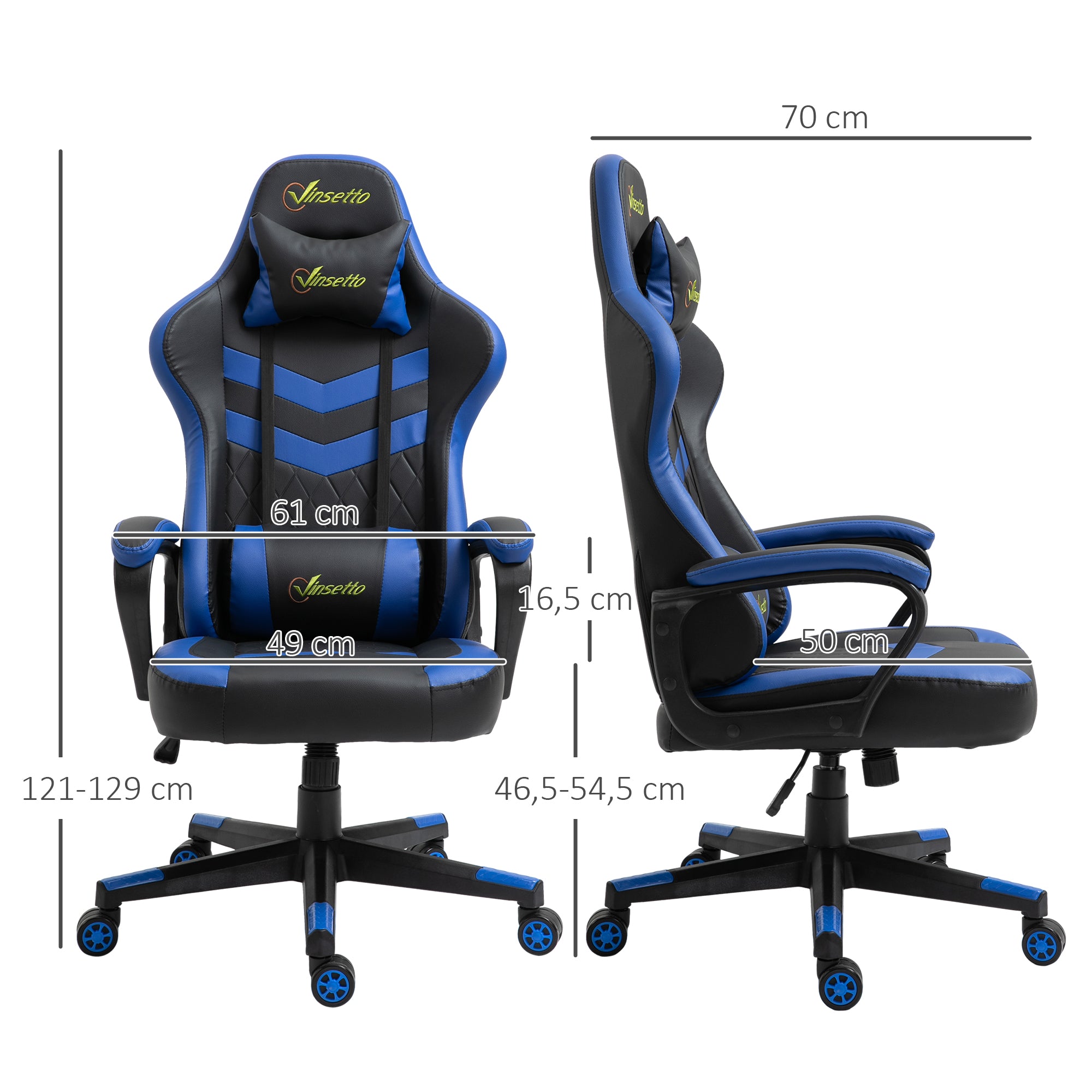 Cadeira Ergonómica Gaming Azul 61x70x121-129 cm