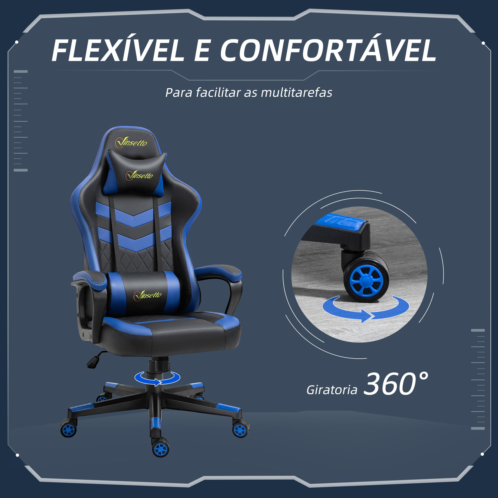 Cadeira Ergonómica Gaming Azul 61x70x121-129 cm