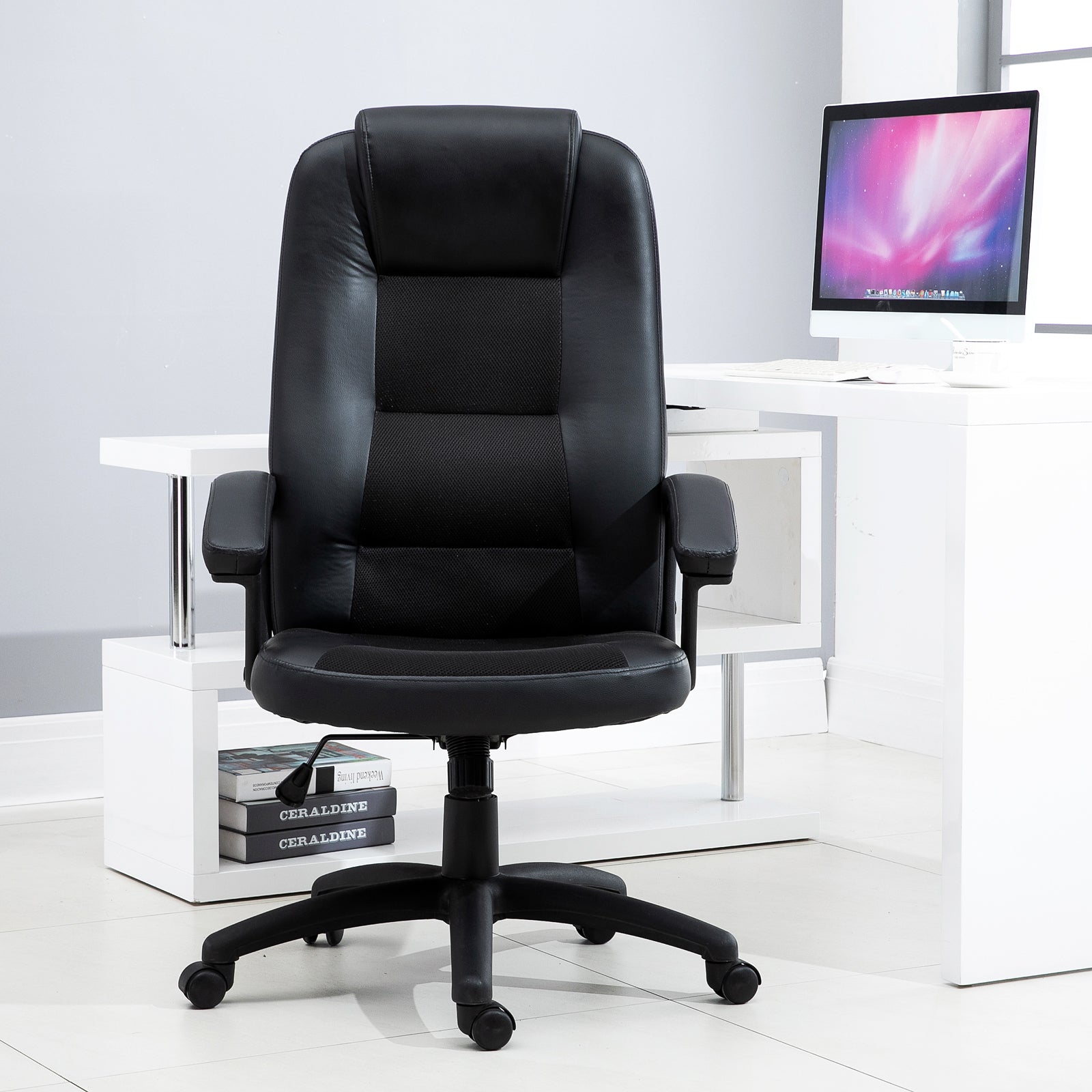 Cadeira de Escritório com Encosto Alto e Altura Ajustável 64x65x113-123 cm - Preto