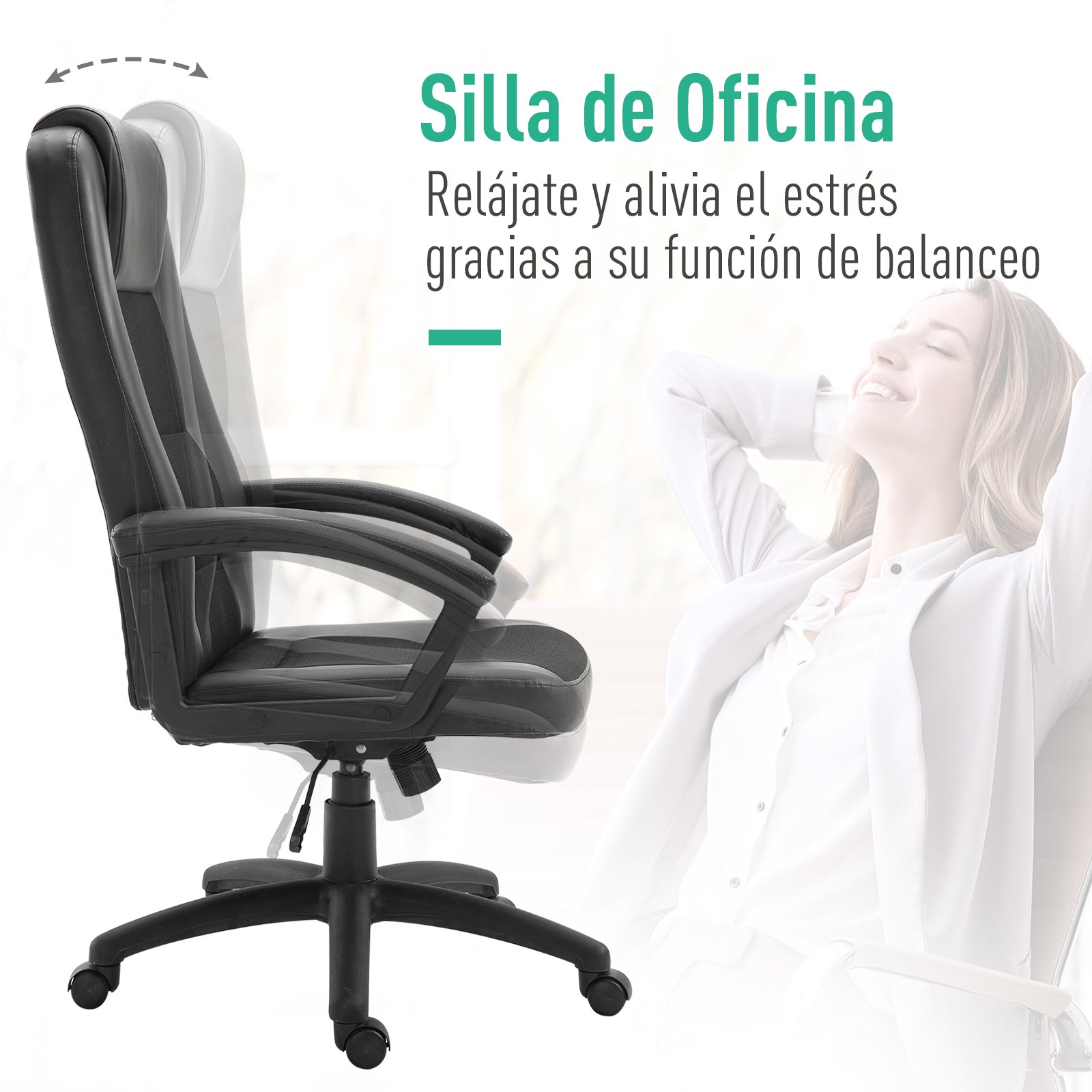 Cadeira de Escritório com Encosto Alto e Altura Ajustável 64x65x113-123 cm - Preto