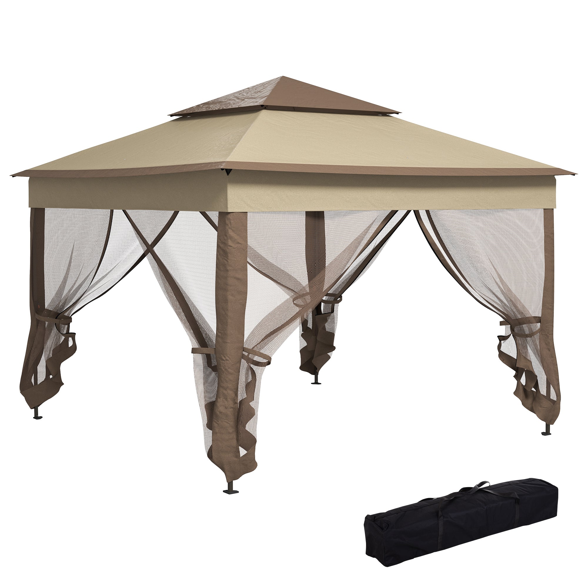 Tenda Espaçosa de Jardim 325x325x265 cm em Cáqui e Marrom Claro