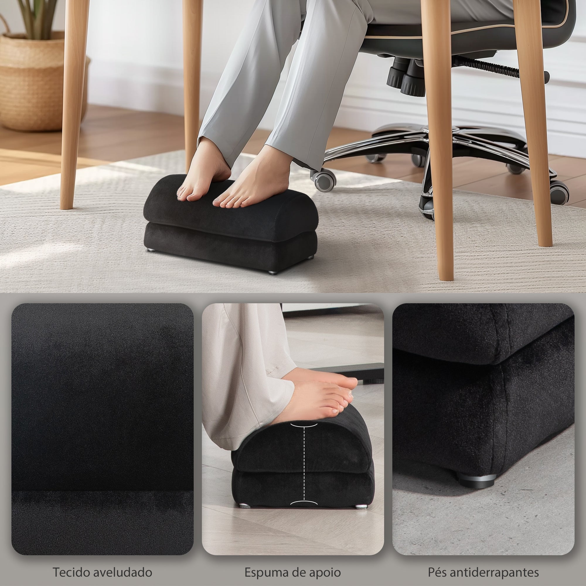 Apoio para os Pés Preenchido de Espuma 32x22x15 cm - Cor Preto