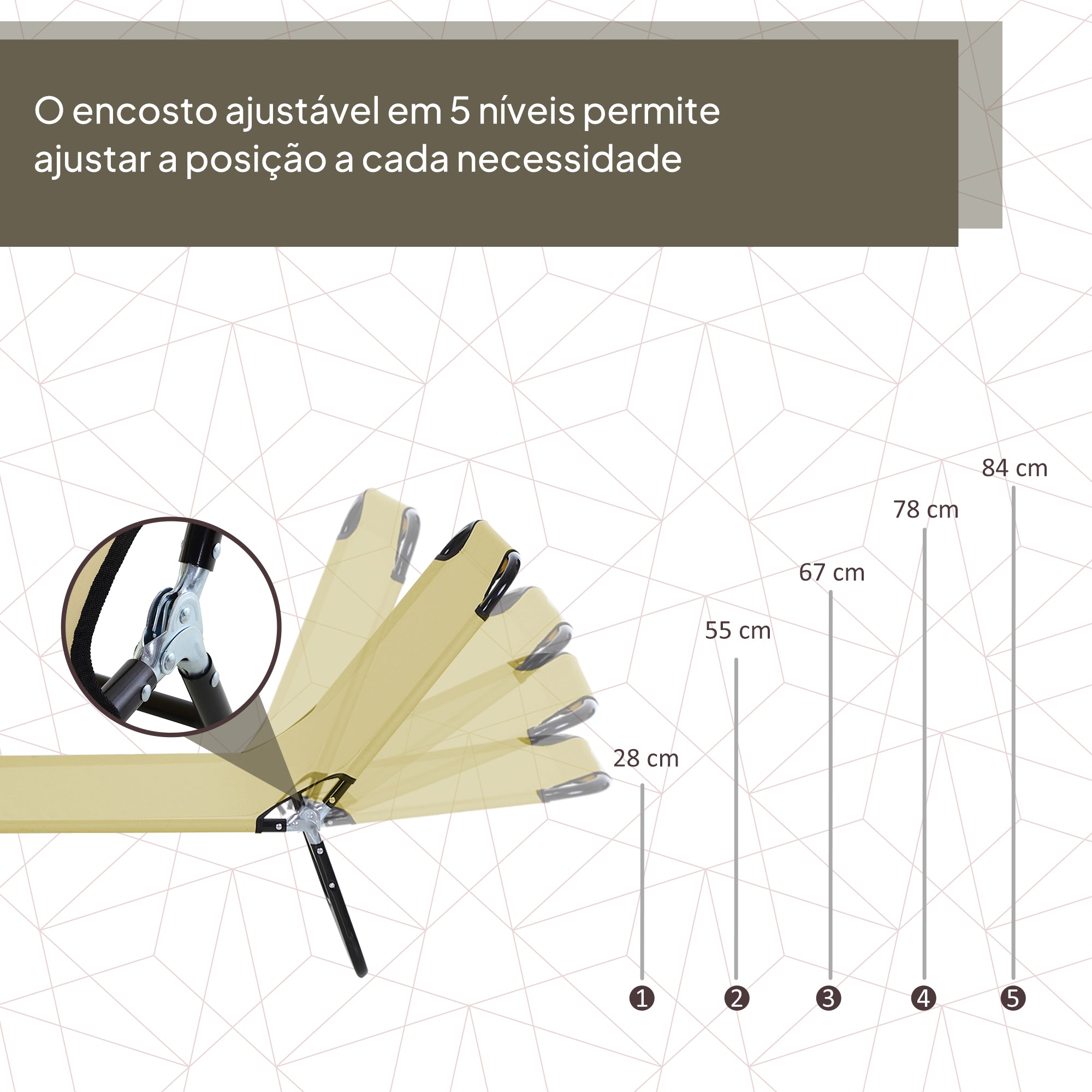 Espreguiçadeira Dobrável Reclinável 188x56x28 cm - Cor Creme