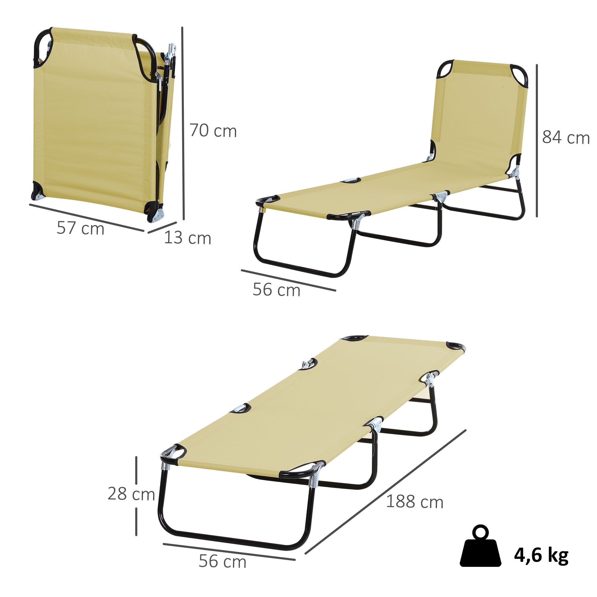 Espreguiçadeira Dobrável Reclinável 188x56x28 cm - Cor Creme