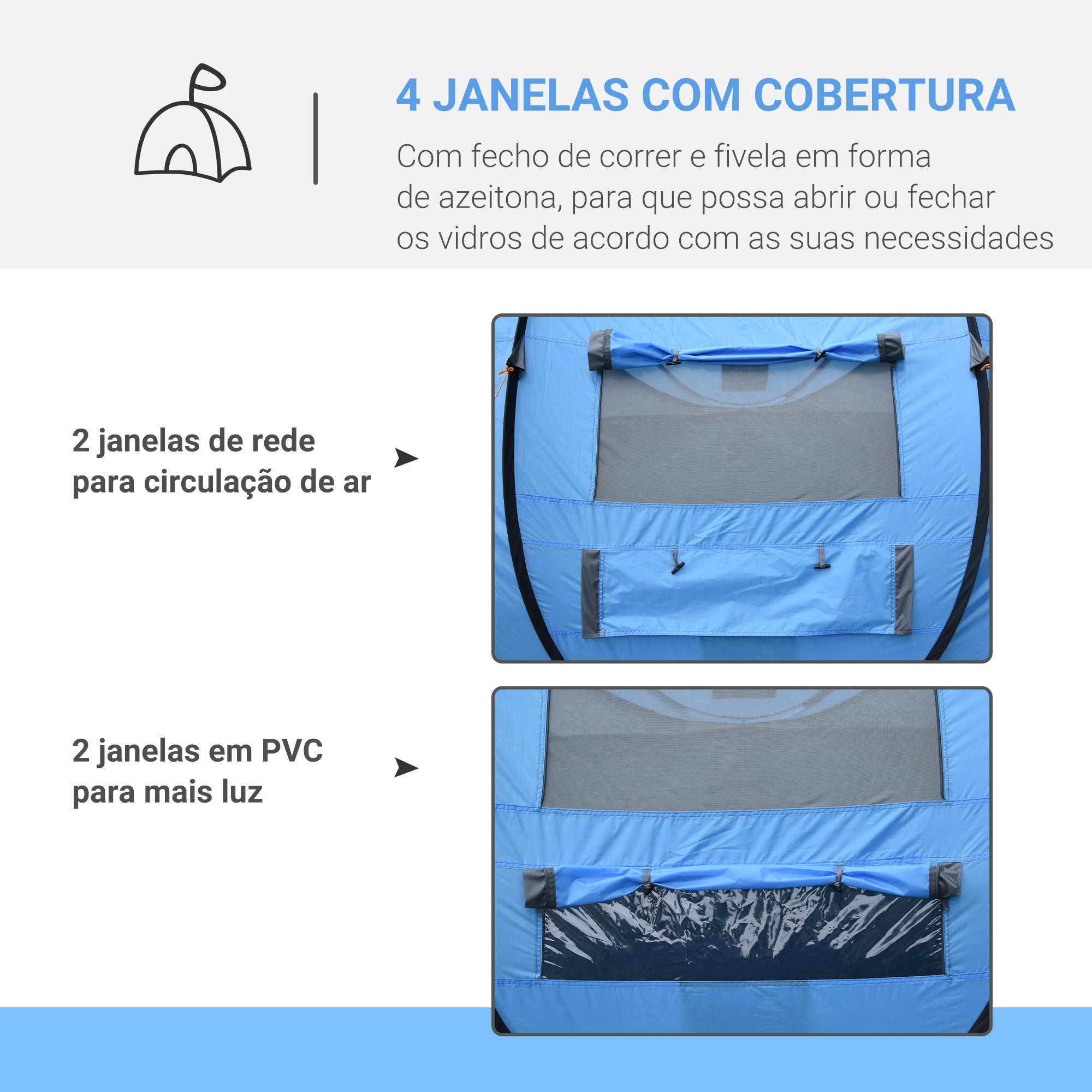 Tenda de Campismo Pop-up para 2-3 Pessoas - Azul e Cinza 263,5x220x123 cm