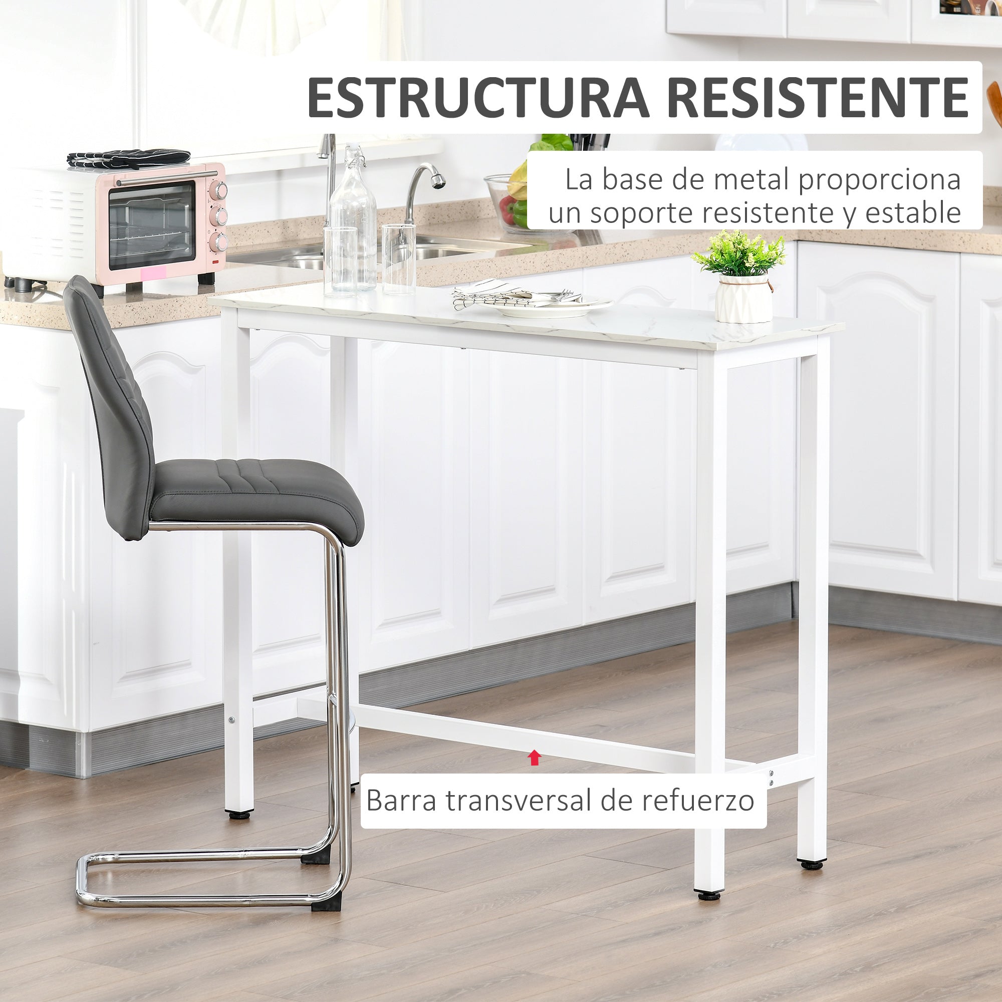 Mesa Alta de Bar Marmorizada 120x40x100cm Branco