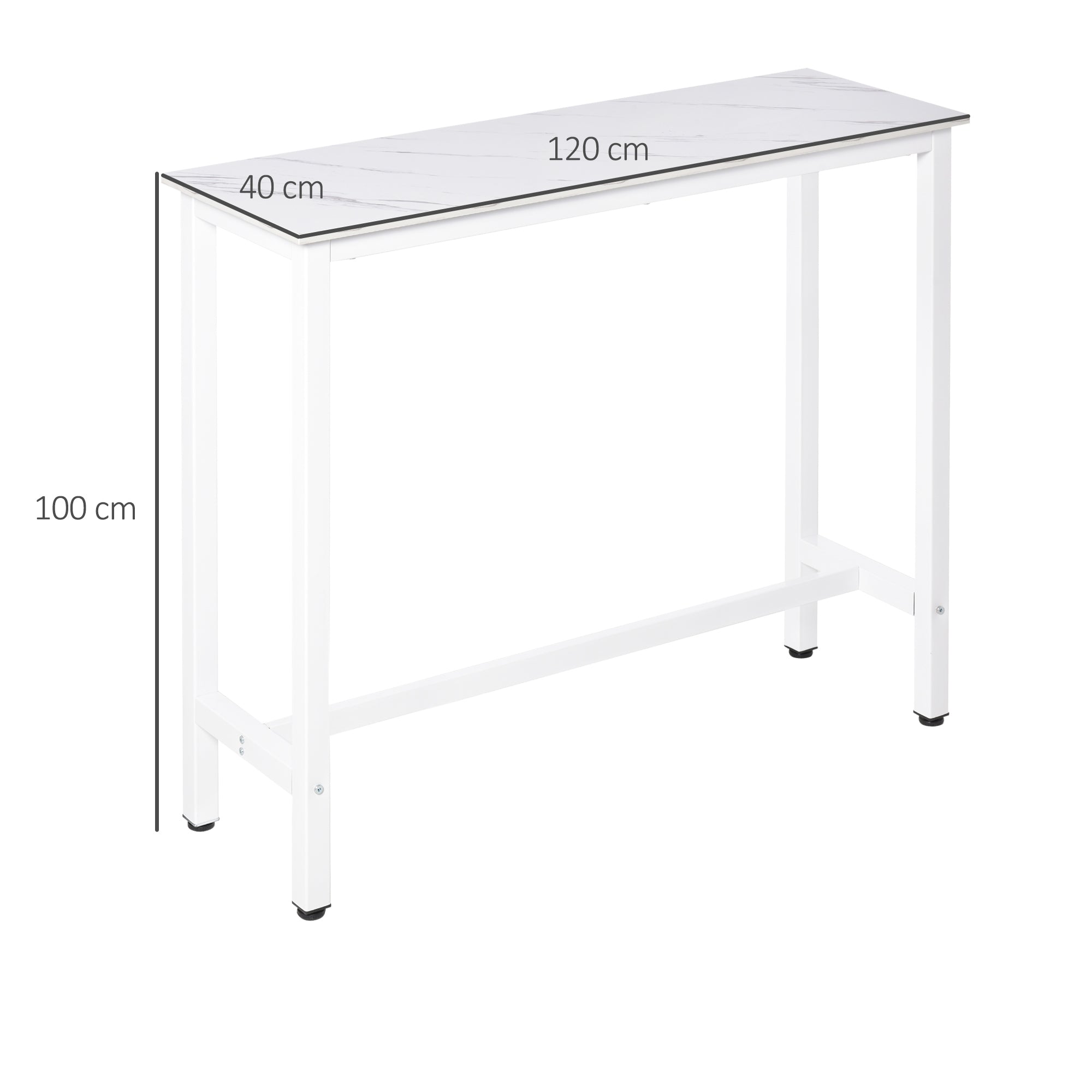 Mesa Alta de Bar Marmorizada 120x40x100cm Branco