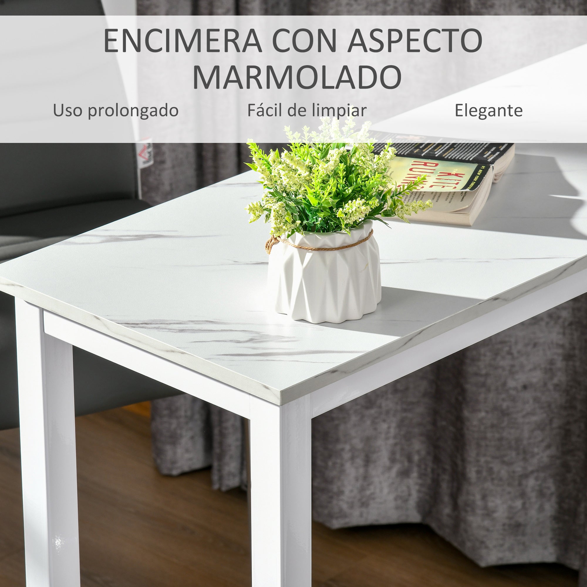 Mesa Alta de Bar Marmorizada 120x40x100cm Branco